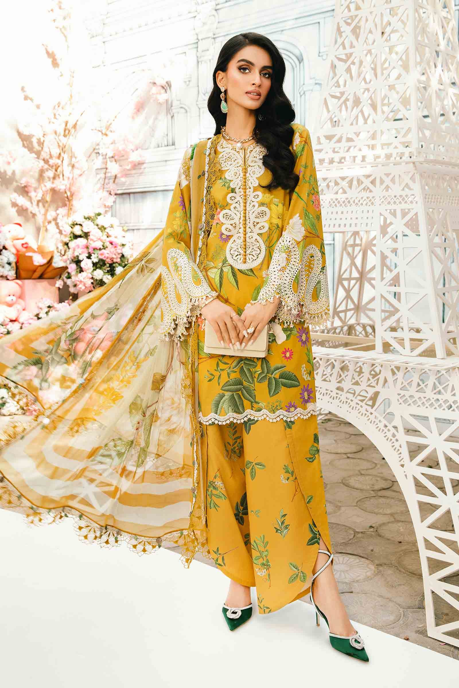 3 Piece Unstitched Embroidered Lawn Suit | MPT-2604-B - MARIA.B