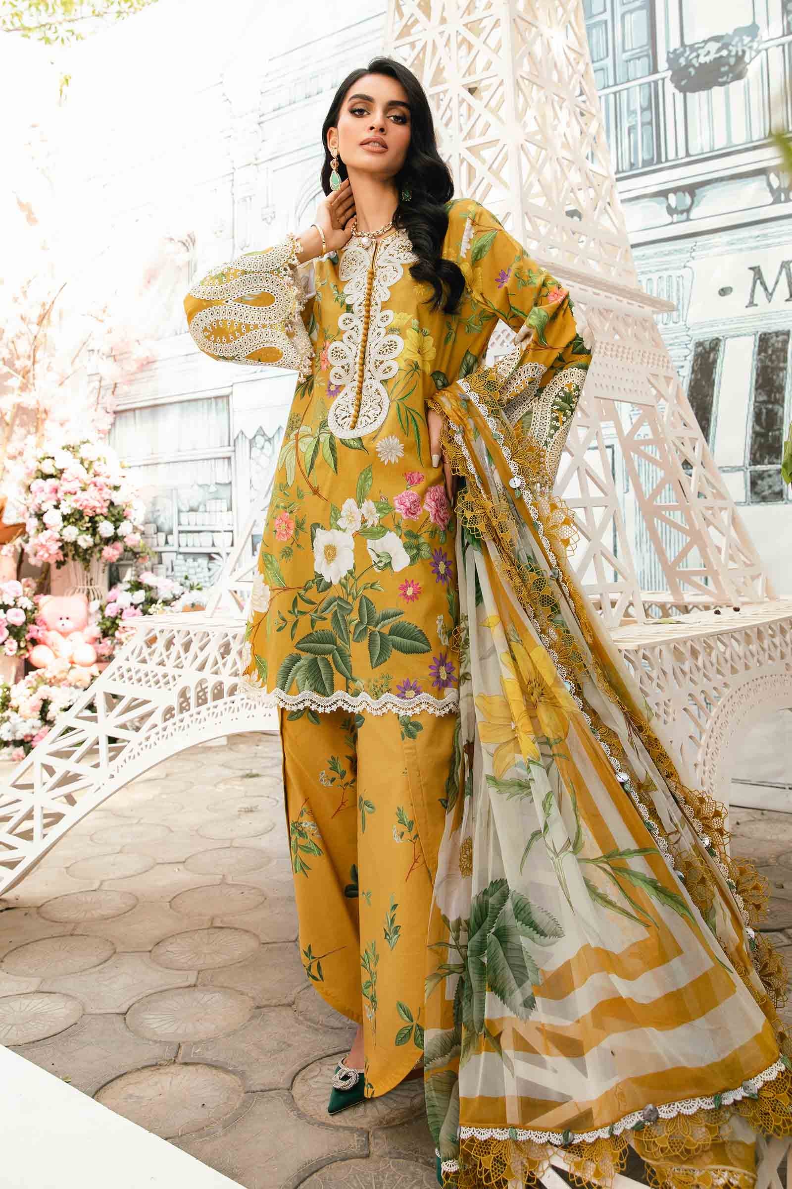 3 Piece Unstitched Embroidered Lawn Suit | MPT-2604-B - MARIA.B