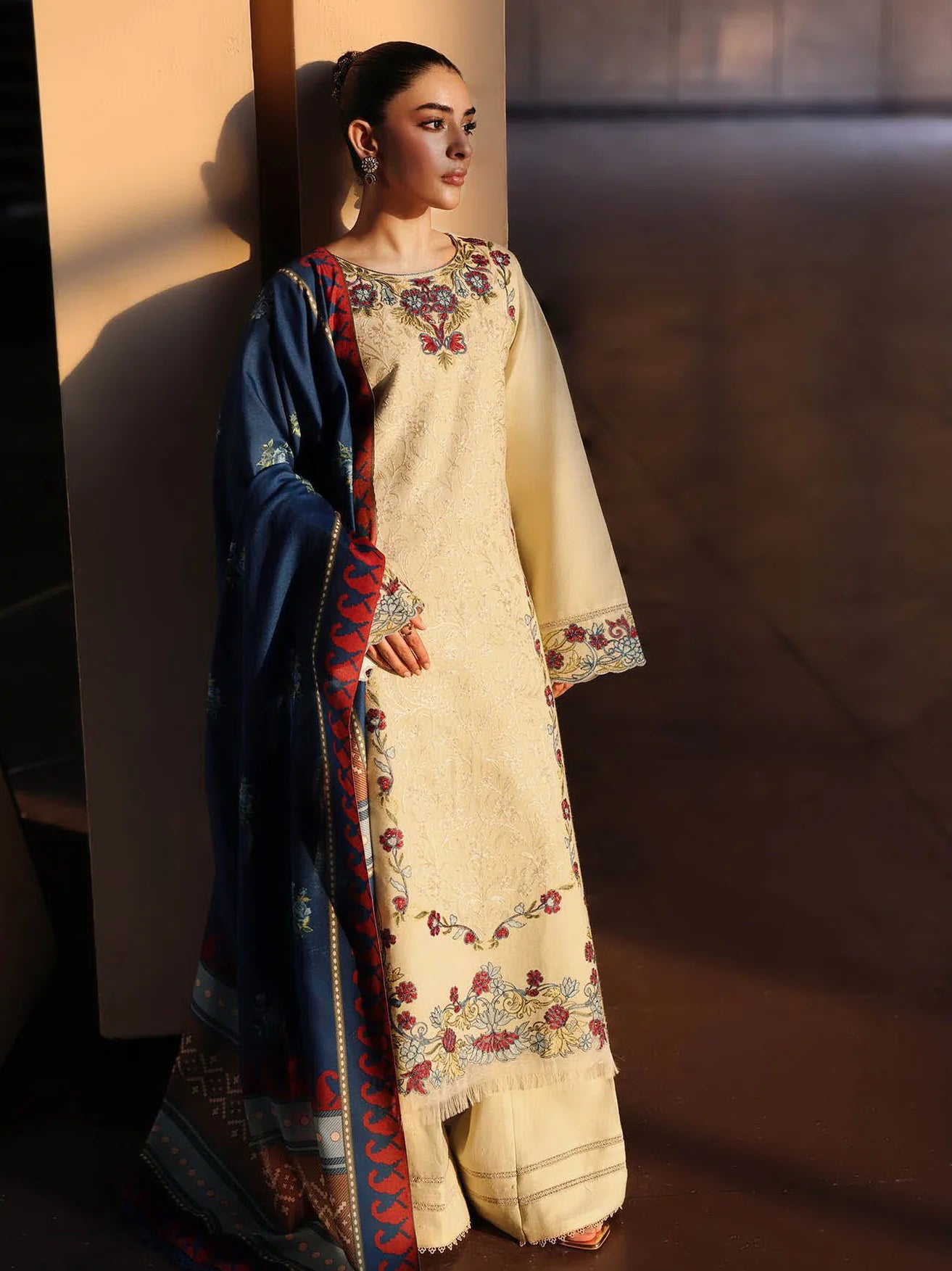 RajBari Premium Embroidered Peach Unstitched 3Pc Suit D-05