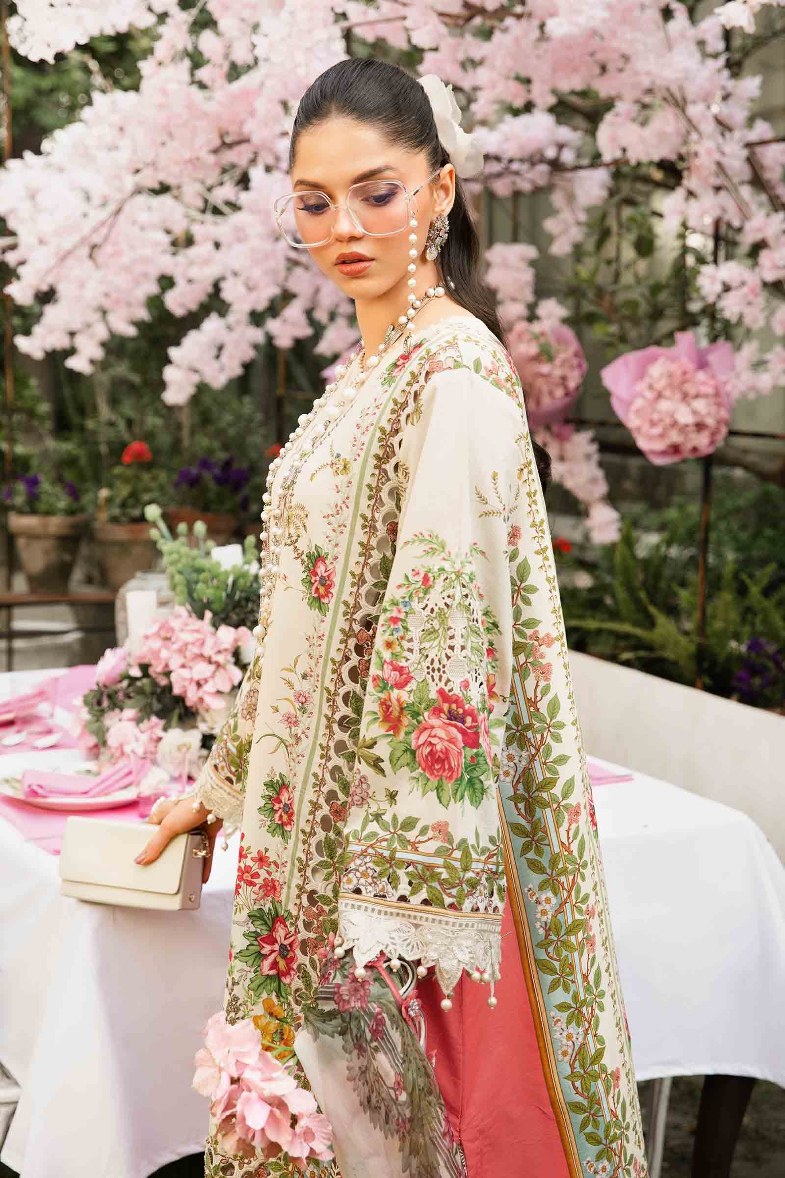 3 Piece Unstitched Embroidered Lawn Suit | MPT-2605-A - MARIA.B