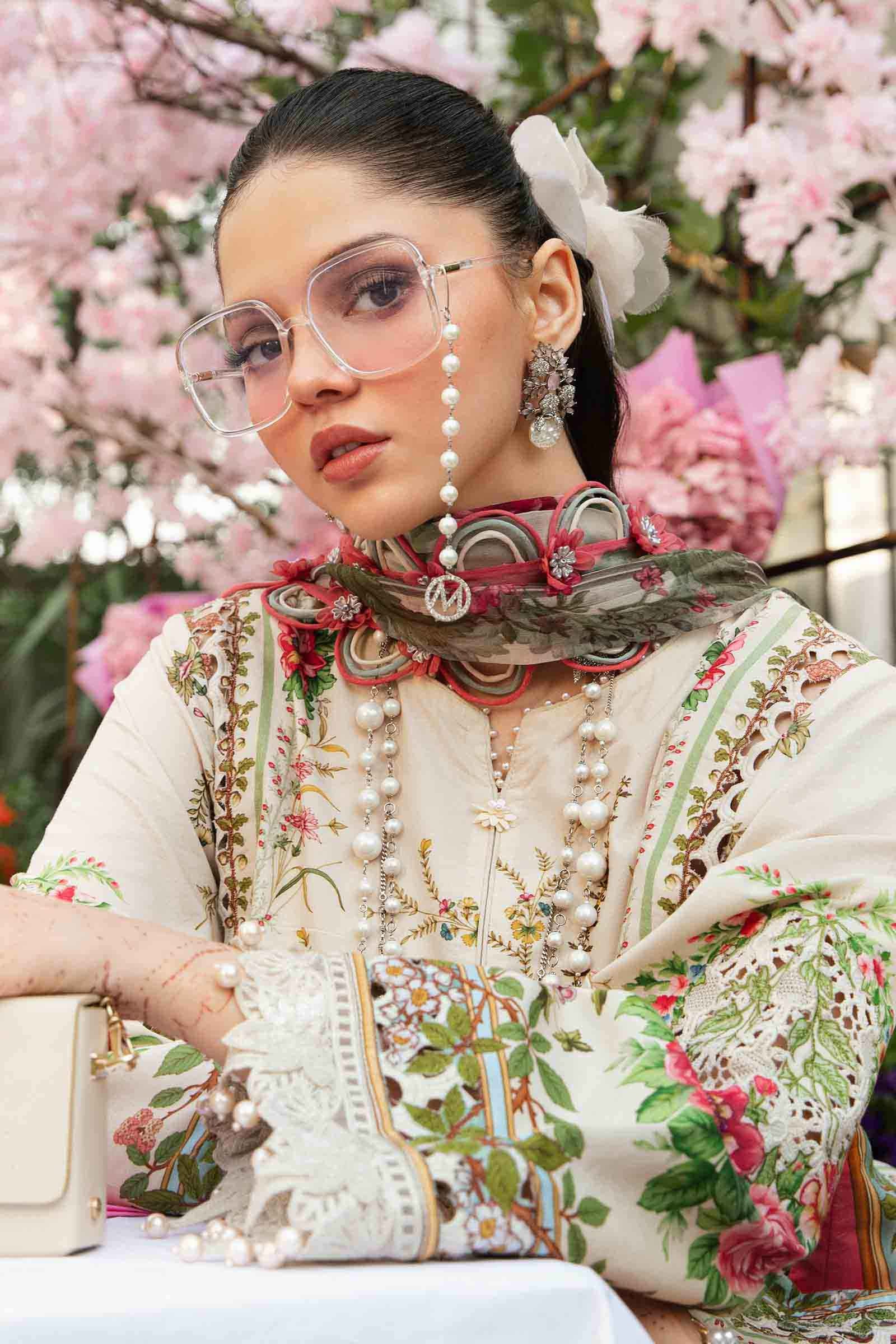 3 Piece Unstitched Embroidered Lawn Suit | MPT-2605-A - MARIA.B