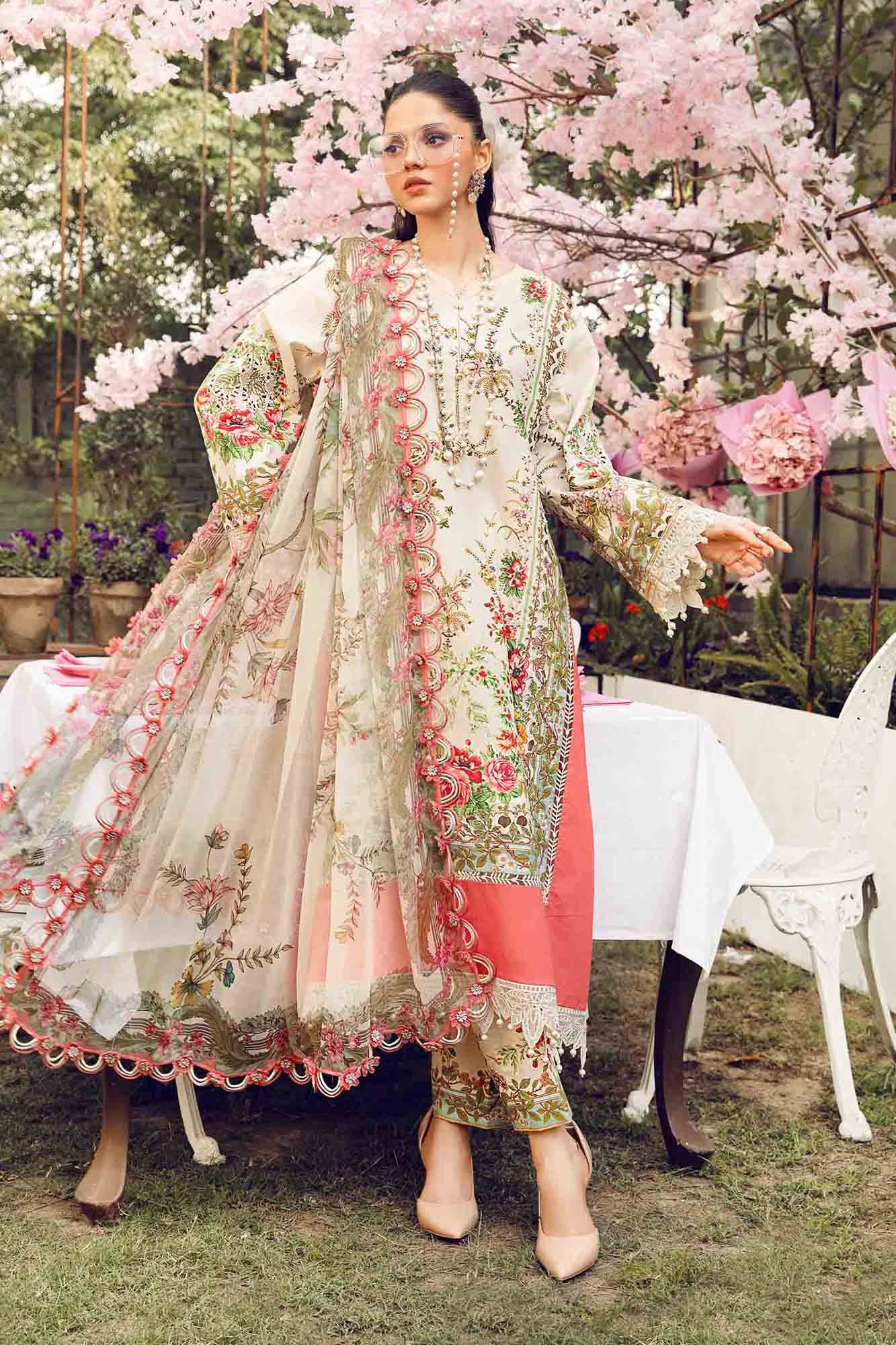 3 Piece Unstitched Embroidered Lawn Suit | MPT-2605-A - MARIA.B