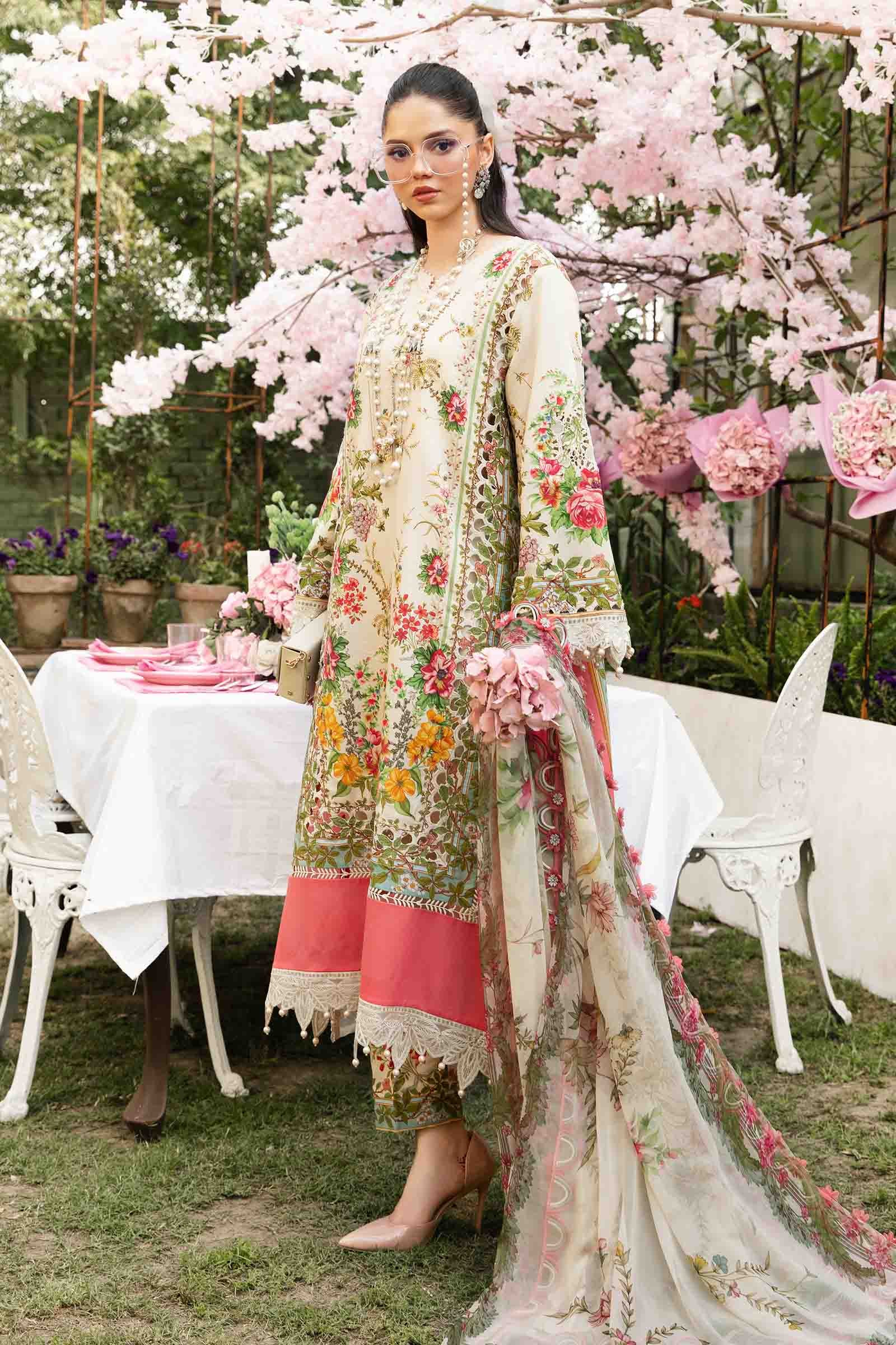 3 Piece Unstitched Embroidered Lawn Suit | MPT-2605-A - MARIA.B