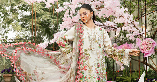 3 Piece Unstitched Embroidered Lawn Suit | MPT-2605-A - MARIA.B