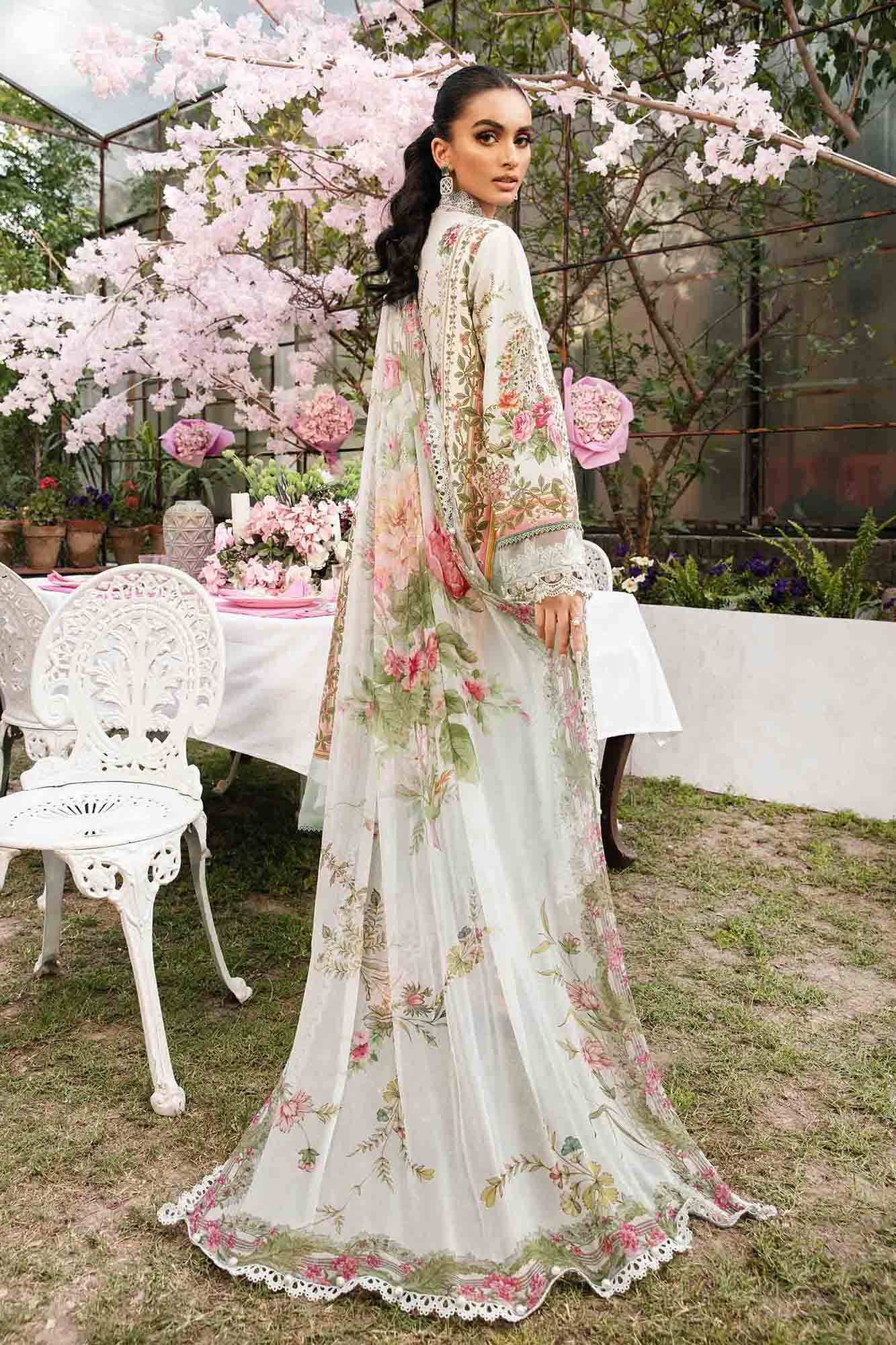 3 Piece Unstitched Embroidered Lawn Suit | MPT-2605-B - MARIA.B