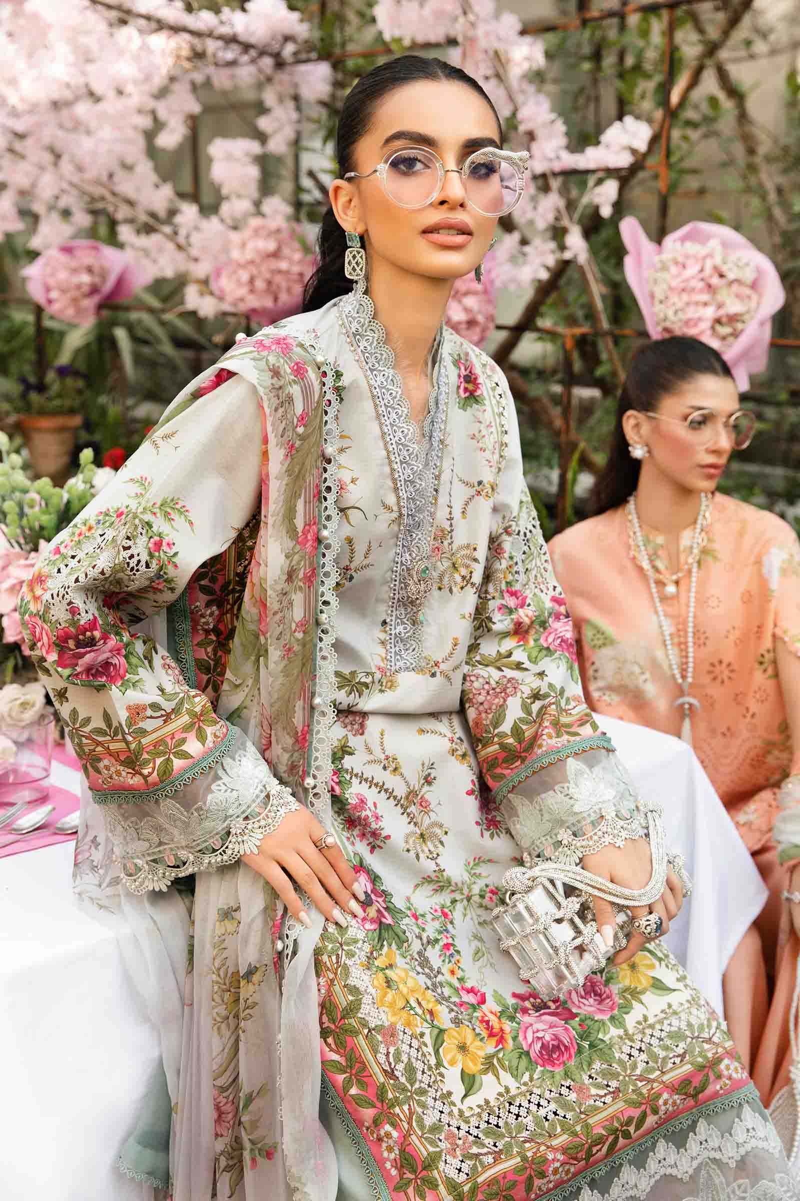 3 Piece Unstitched Embroidered Lawn Suit | MPT-2605-B - MARIA.B