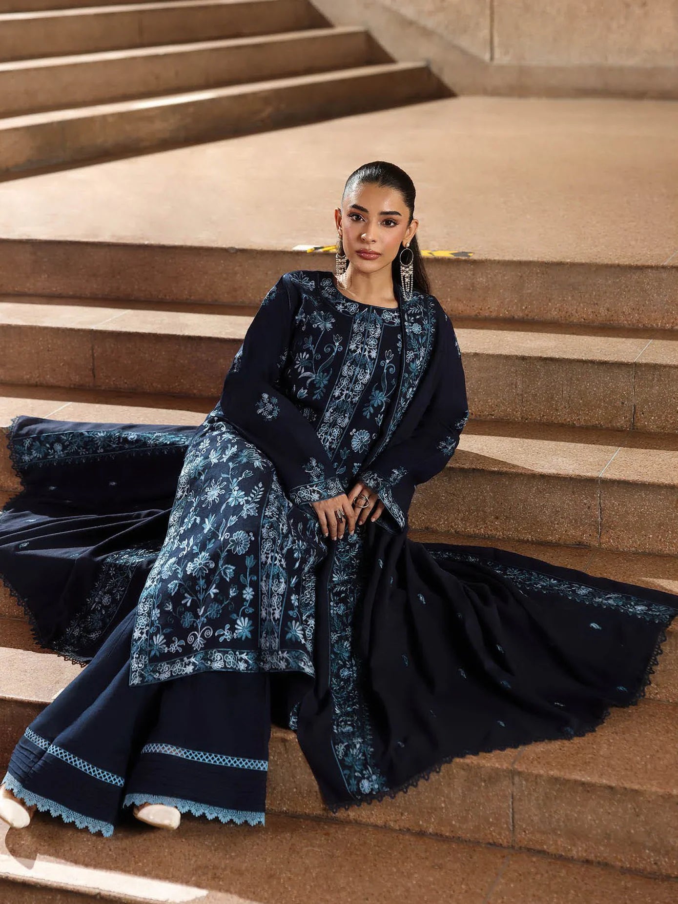 RajBari Premium Embroidered Peach Unstitched 3Pc Suit D-06