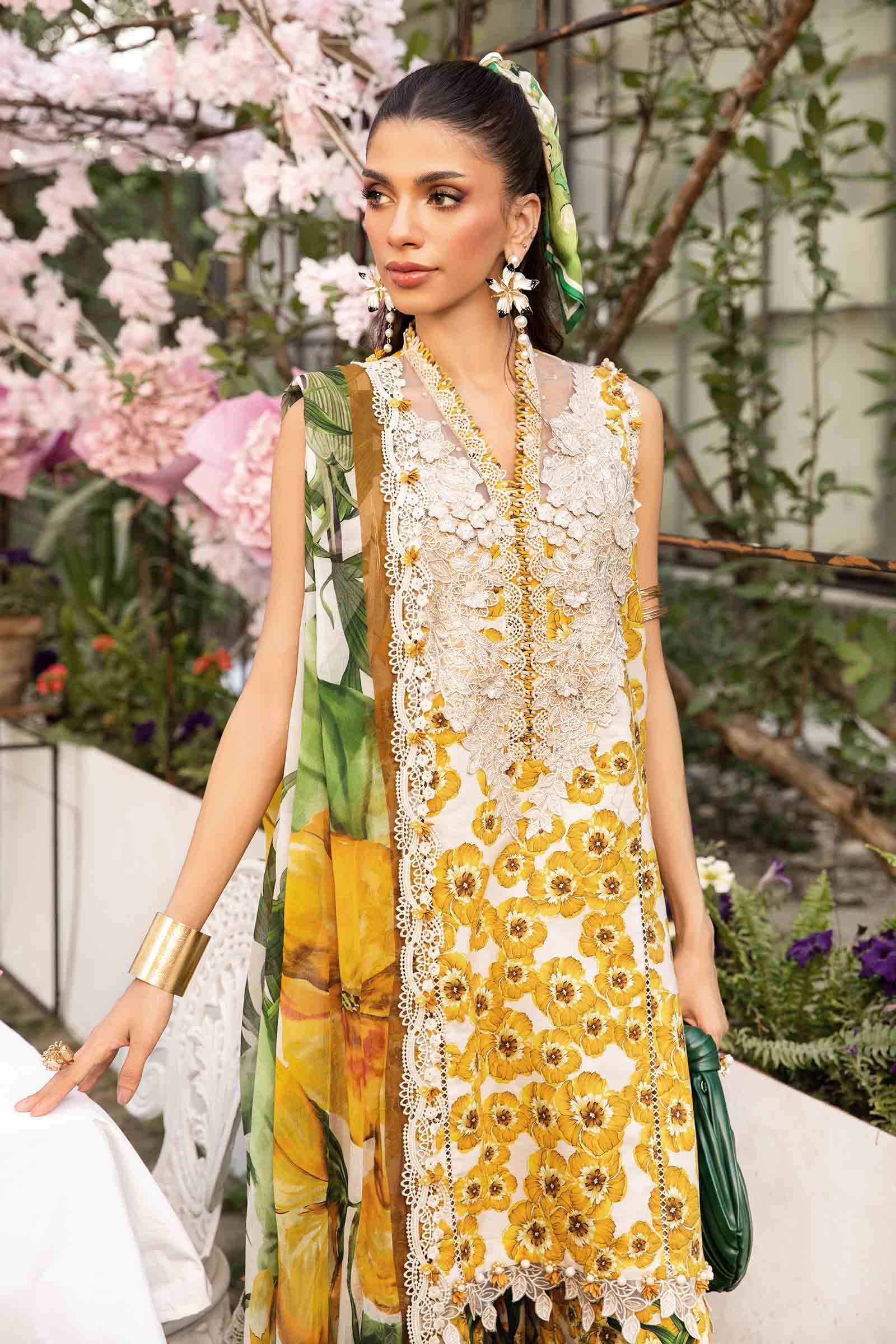 3 Piece Unstitched Embroidered Lawn Suit | MPT-2606-A - MARIA.B
