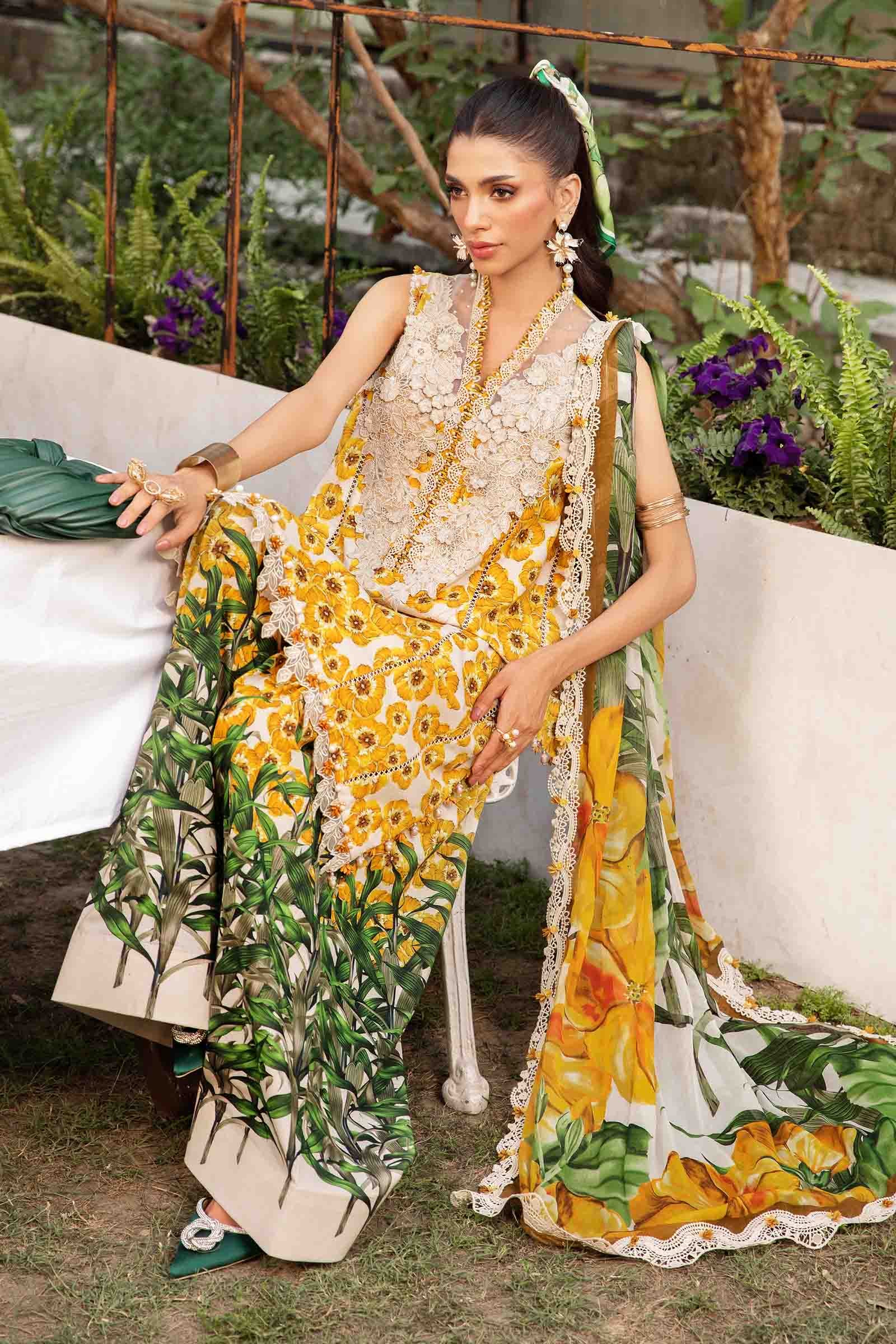 3 Piece Unstitched Embroidered Lawn Suit | MPT-2606-A - MARIA.B