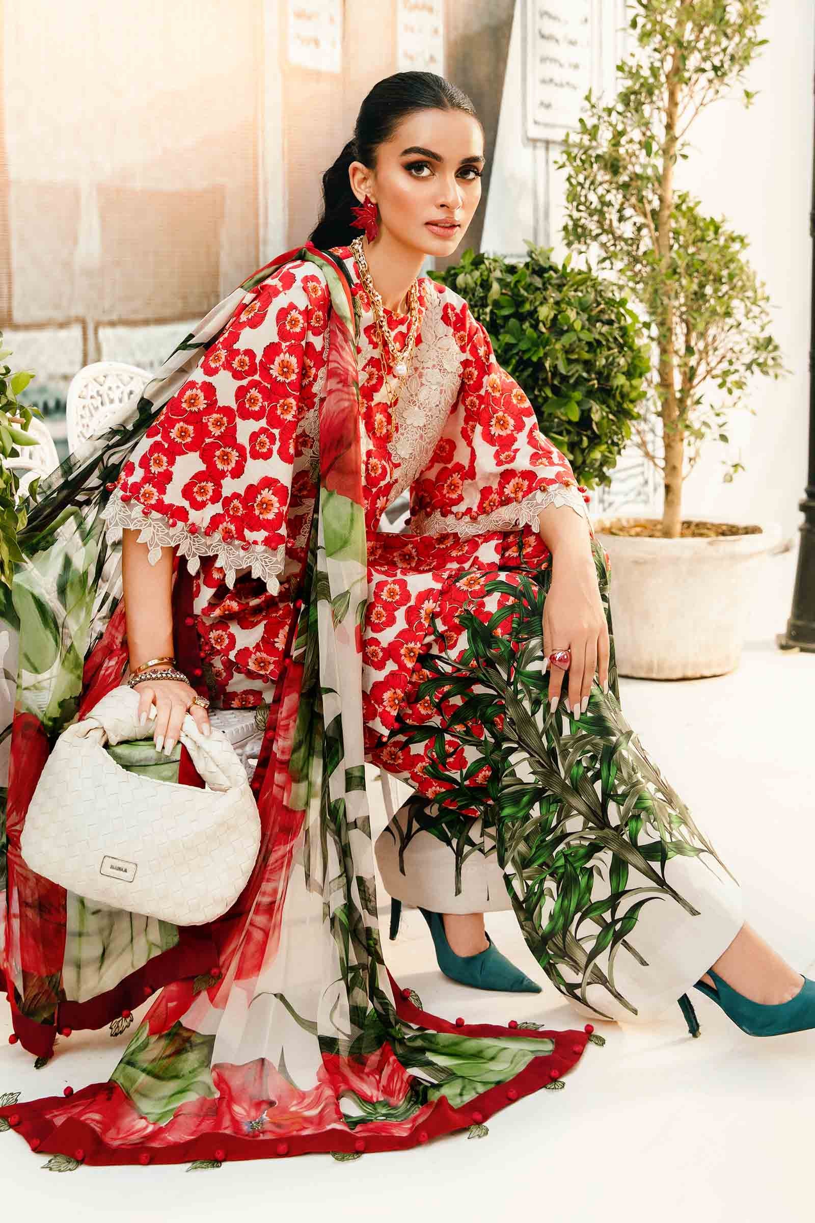 3 Piece Unstitched Embroidered Lawn Suit | MPT-2606-B - MARIA.B