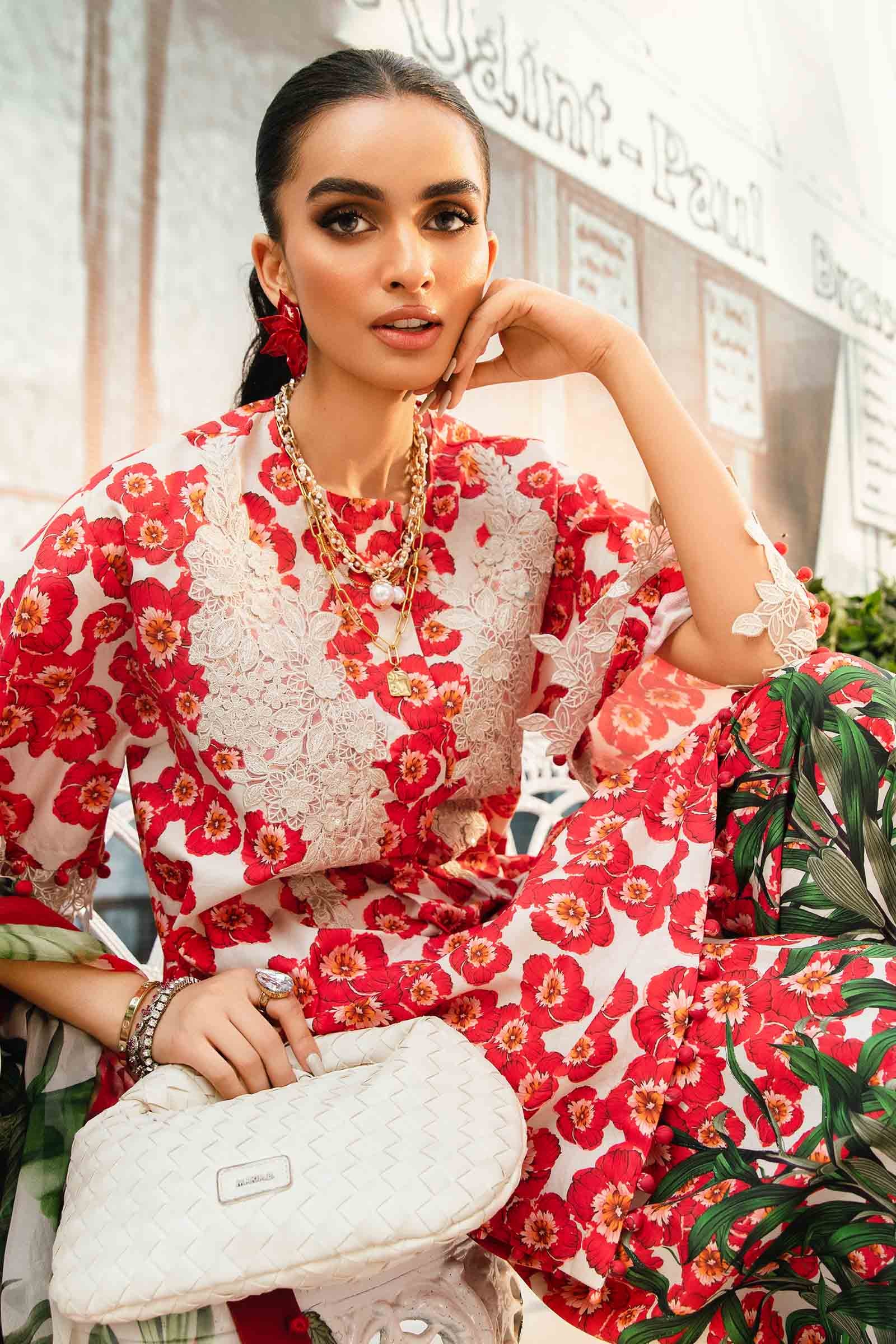3 Piece Unstitched Embroidered Lawn Suit | MPT-2606-B - MARIA.B