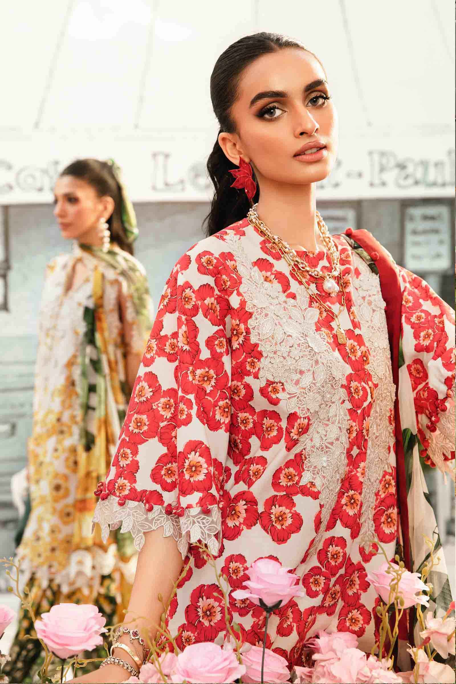 3 Piece Unstitched Embroidered Lawn Suit | MPT-2606-B - MARIA.B