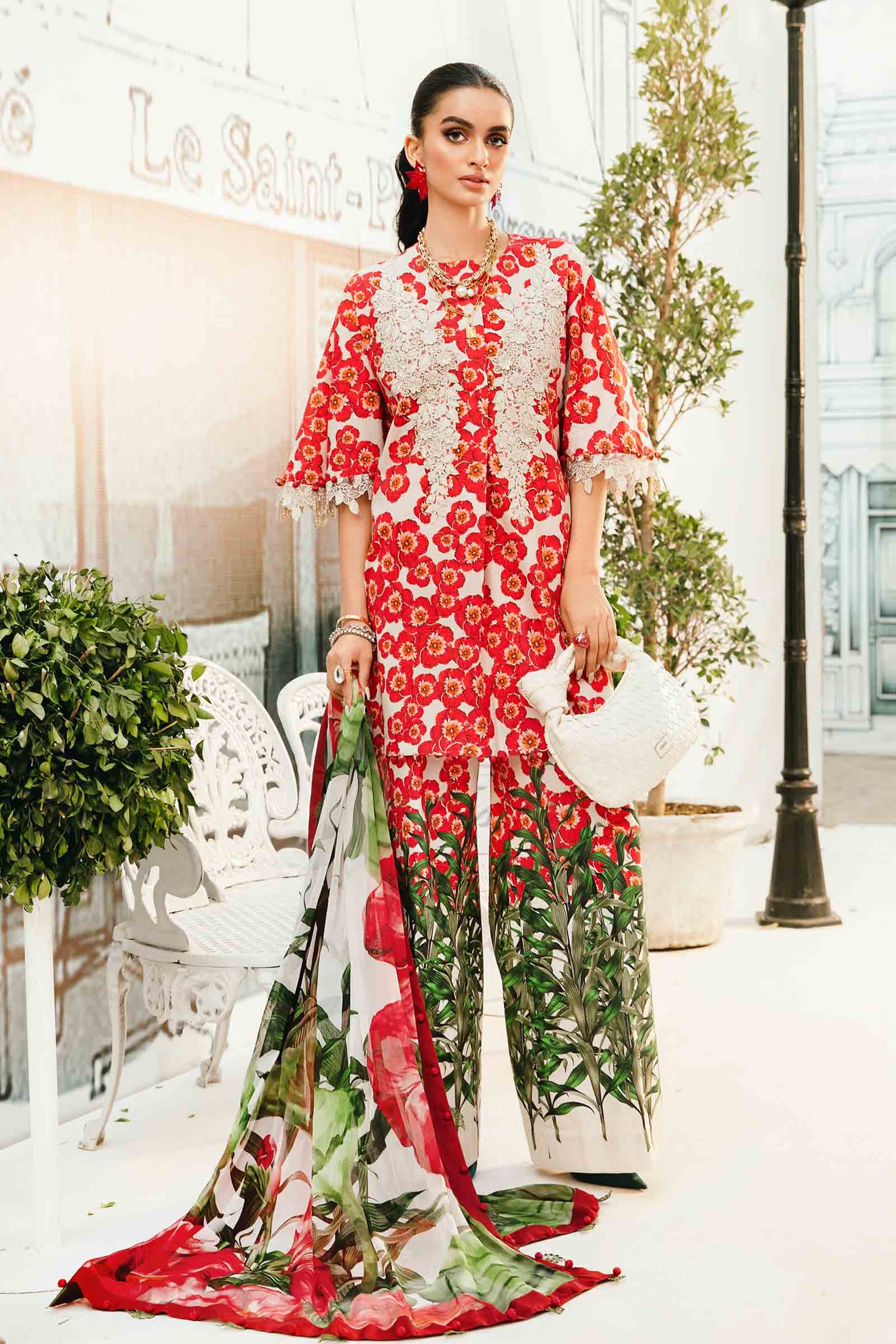 3 Piece Unstitched Embroidered Lawn Suit | MPT-2606-B - MARIA.B