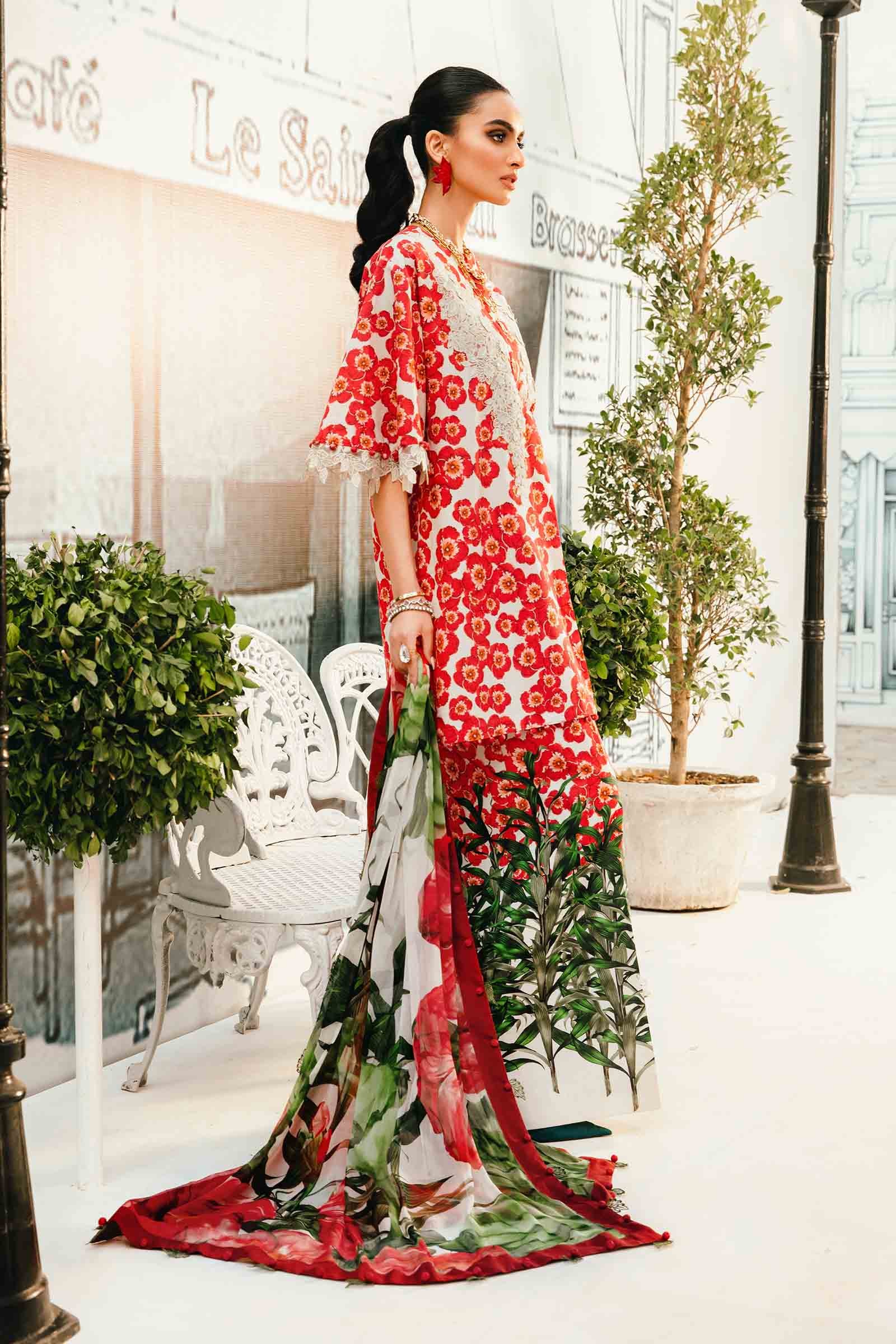 3 Piece Unstitched Embroidered Lawn Suit | MPT-2606-B - MARIA.B