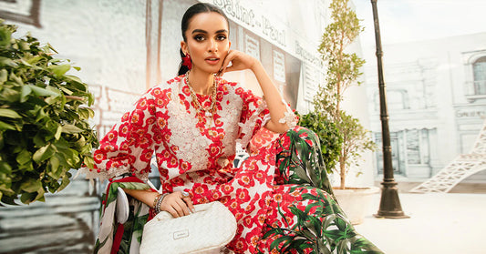 3 Piece Unstitched Embroidered Lawn Suit | MPT-2606-B - MARIA.B