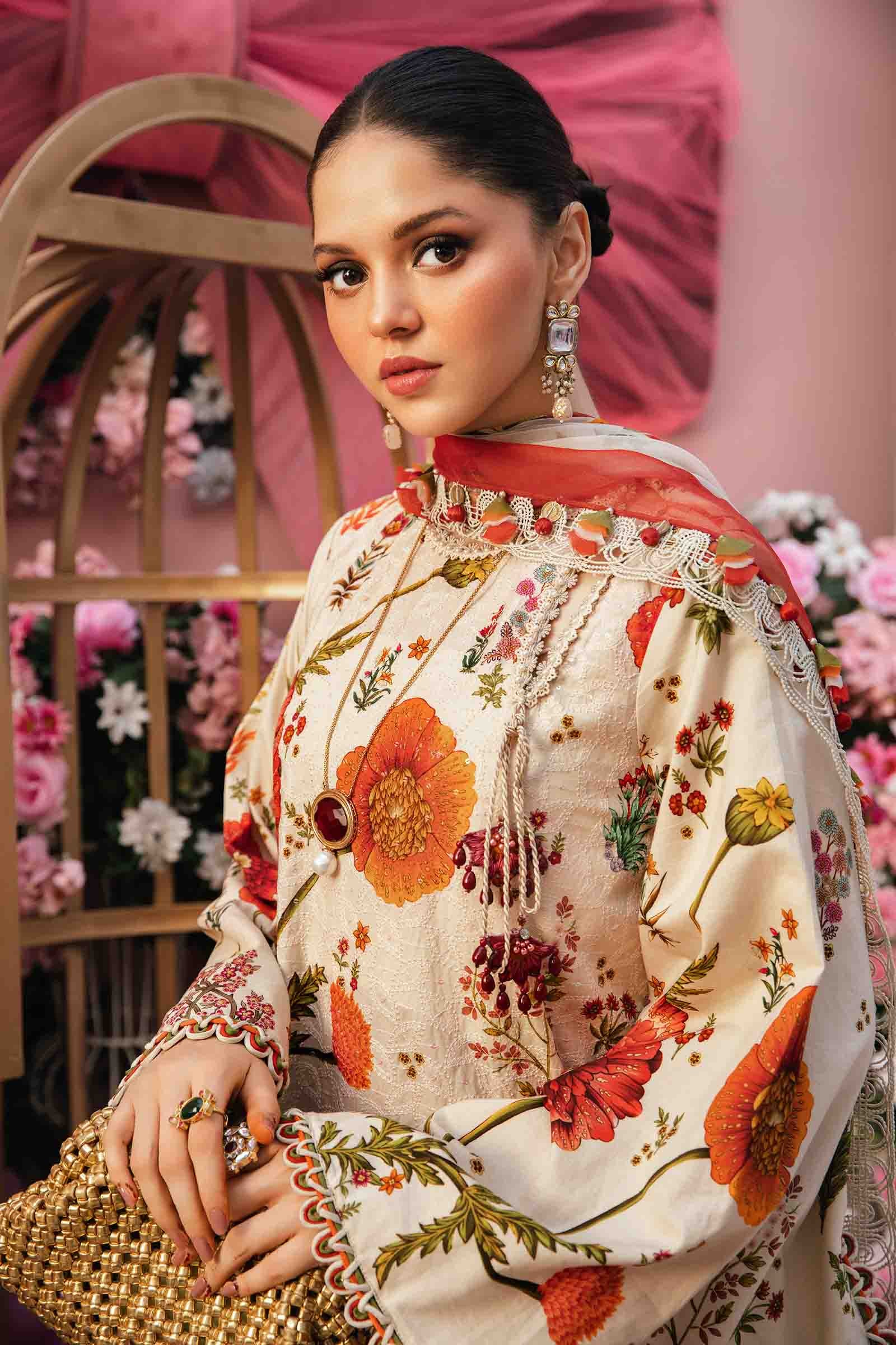 3 Piece Unstitched Embroidered Lawn Suit | MPT-2607-A - MARIA.B