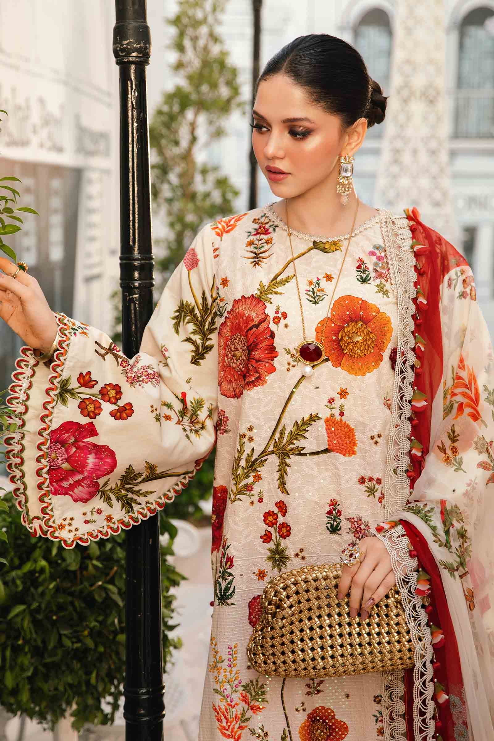 3 Piece Unstitched Embroidered Lawn Suit | MPT-2607-A - MARIA.B