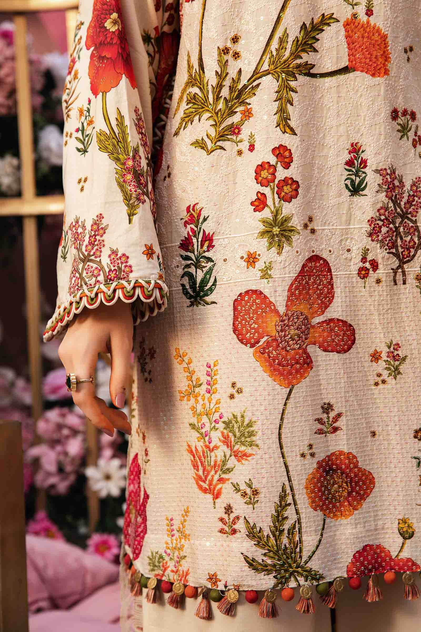 3 Piece Unstitched Embroidered Lawn Suit | MPT-2607-A - MARIA.B