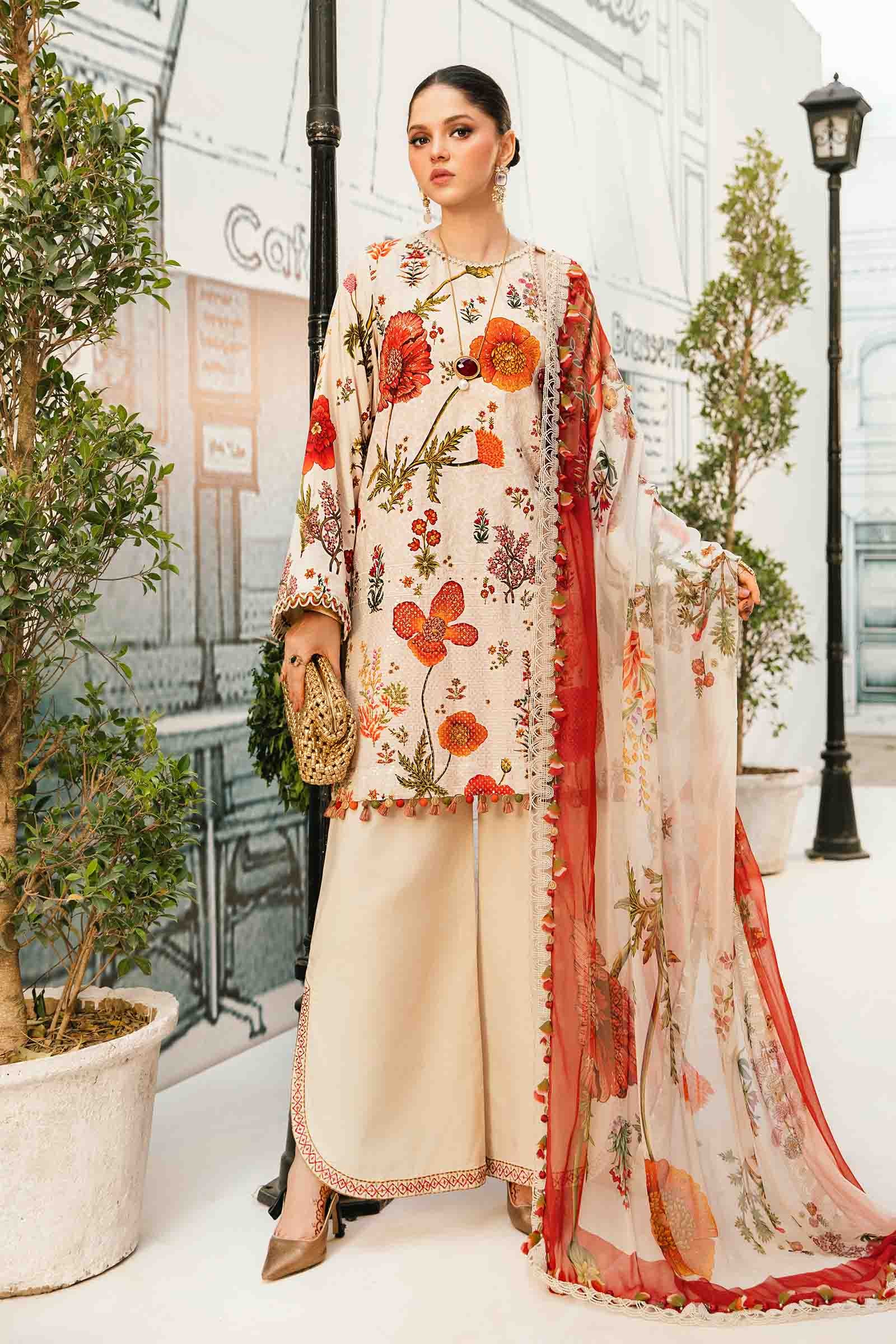 3 Piece Unstitched Embroidered Lawn Suit | MPT-2607-A - MARIA.B