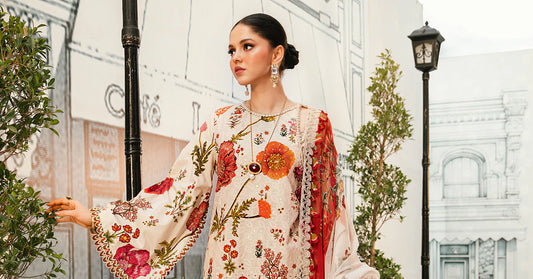 3 Piece Unstitched Embroidered Lawn Suit | MPT-2607-A - MARIA.B