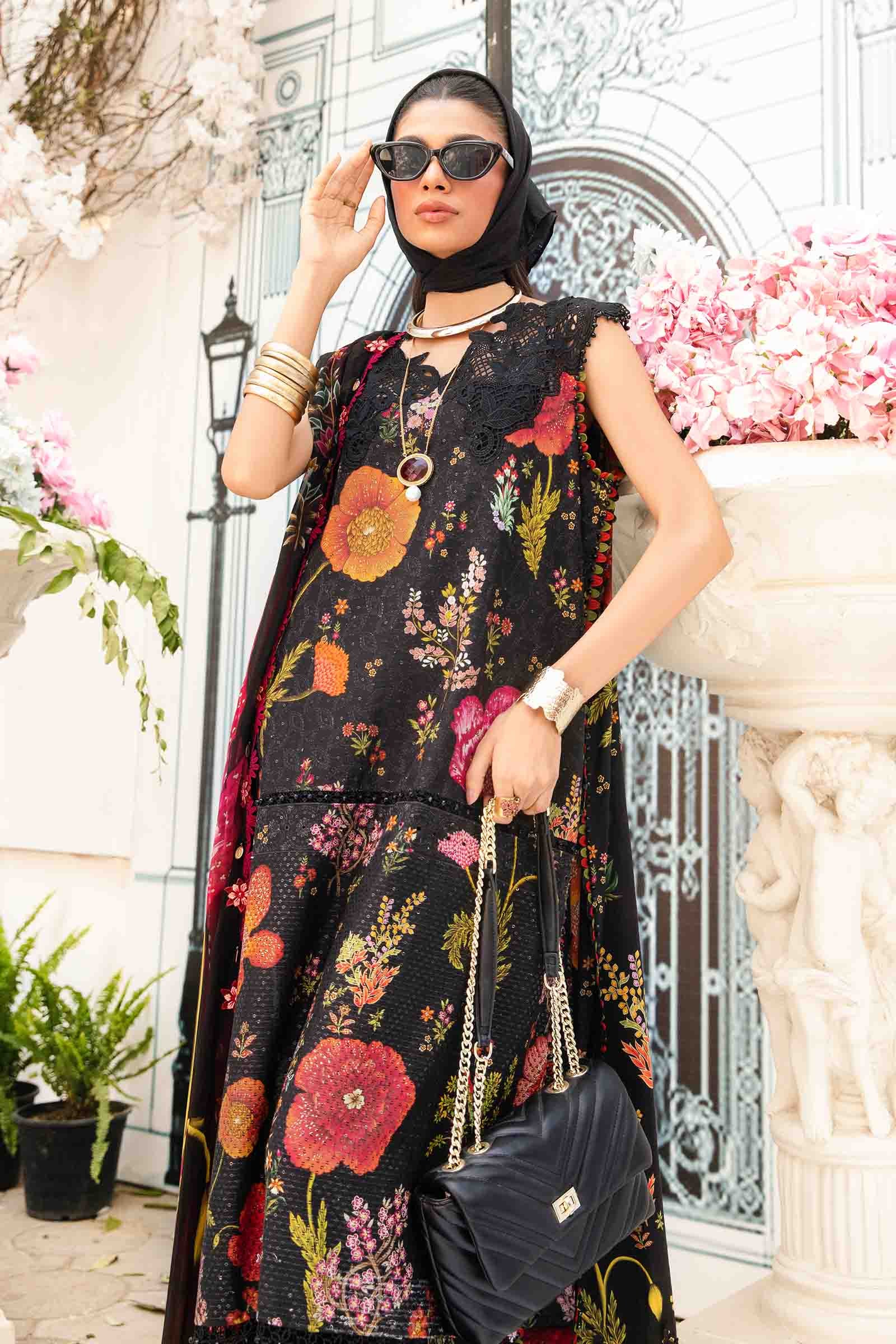 3 Piece Unstitched Embroidered Lawn Suit | MPT-2607-B - MARIA.B
