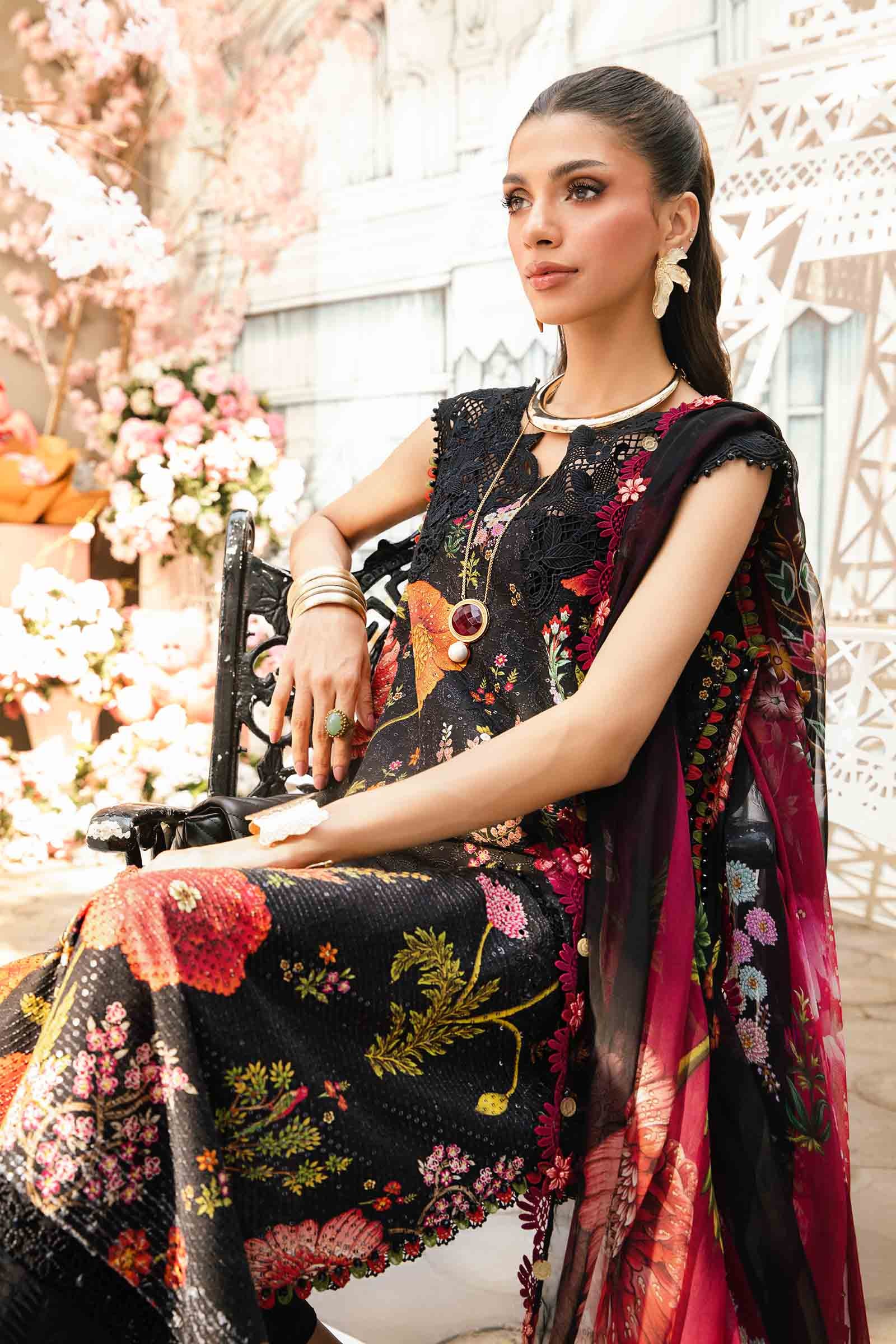 3 Piece Unstitched Embroidered Lawn Suit | MPT-2607-B - MARIA.B