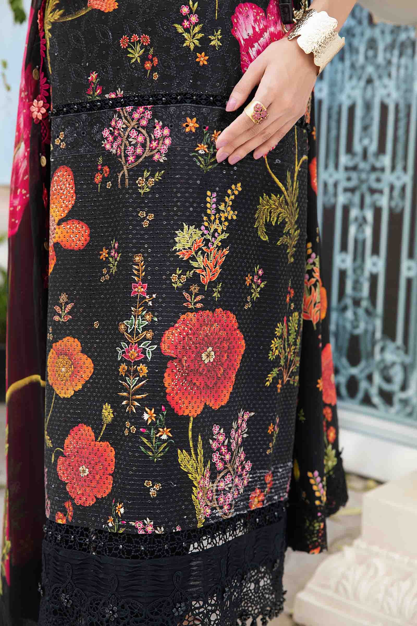 3 Piece Unstitched Embroidered Lawn Suit | MPT-2607-B - MARIA.B