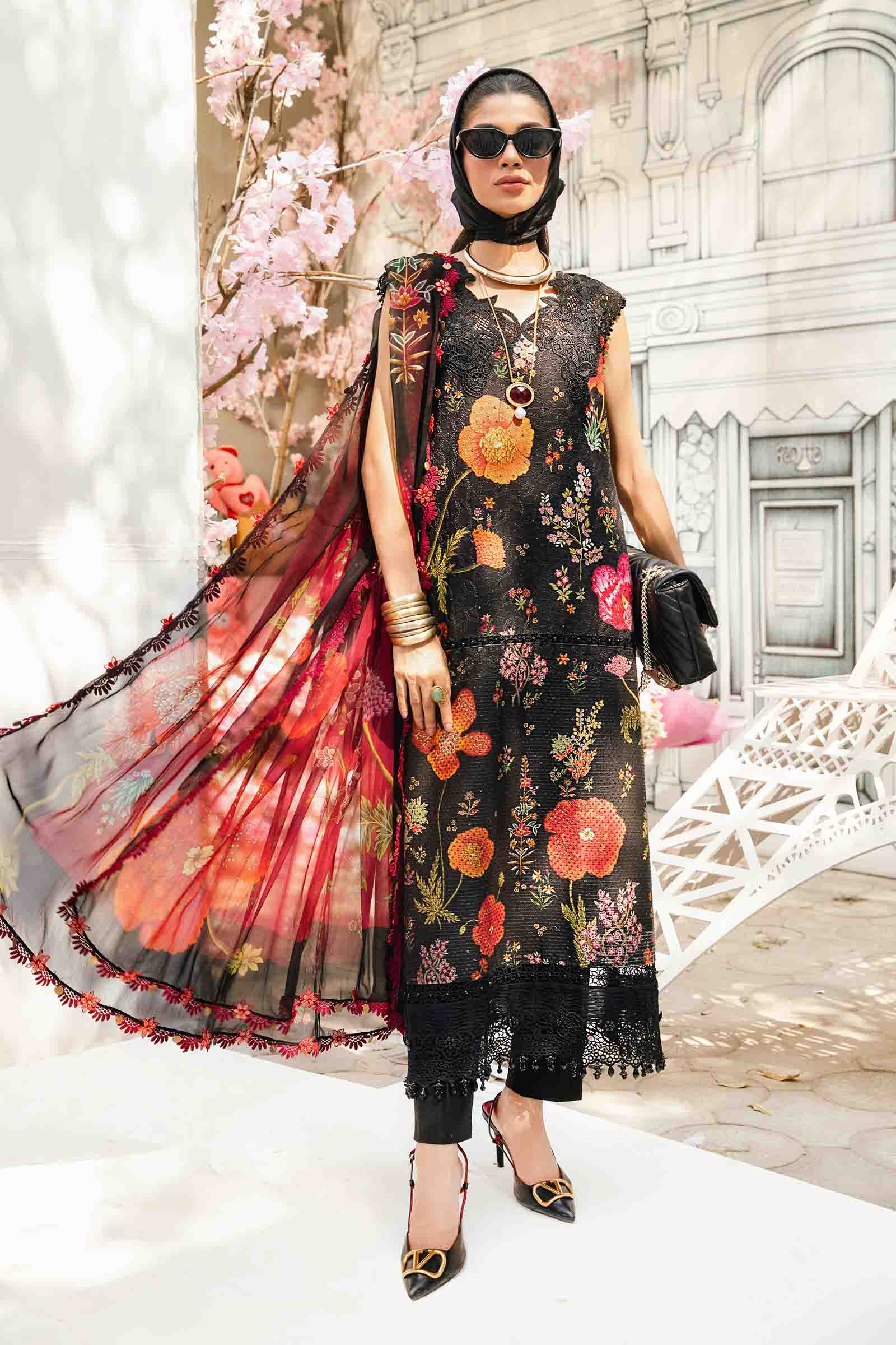 3 Piece Unstitched Embroidered Lawn Suit | MPT-2607-B - MARIA.B