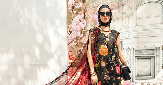 3 Piece Unstitched Embroidered Lawn Suit | MPT-2607-B - MARIA.B