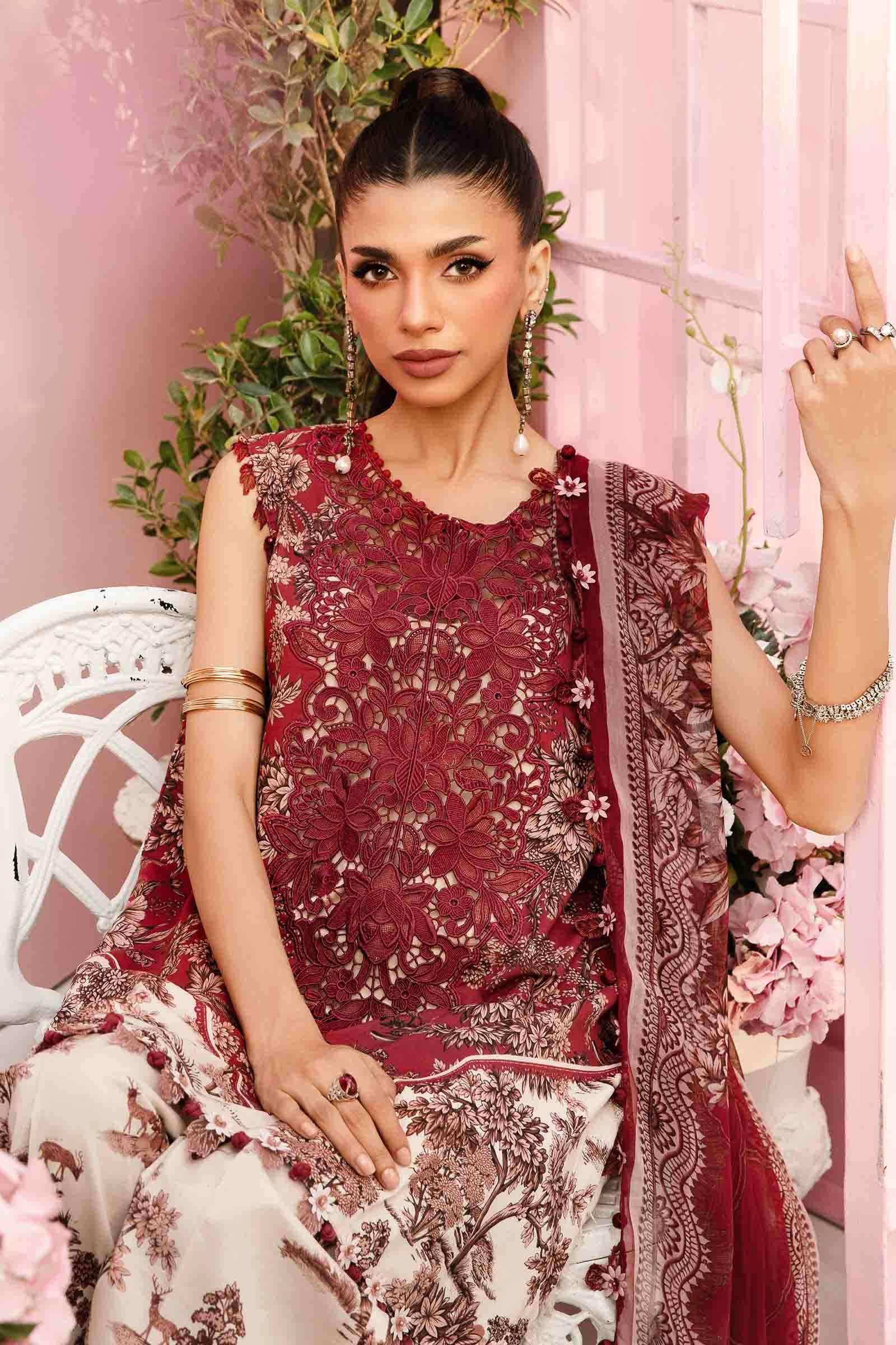 3 Piece Unstitched Embroidered Lawn Suit | MPT-2608-A - MARIA.B
