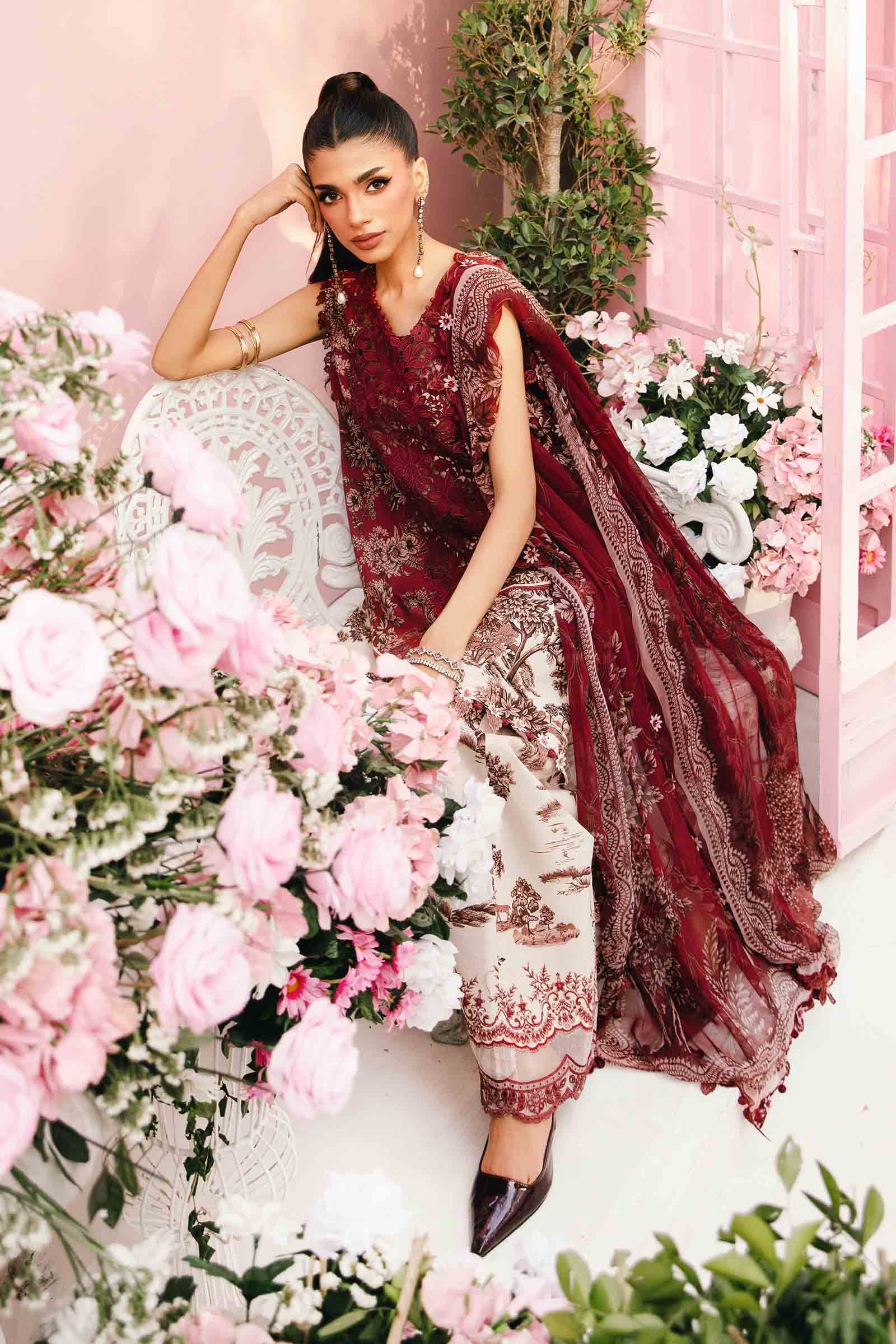 3 Piece Unstitched Embroidered Lawn Suit | MPT-2608-A - MARIA.B