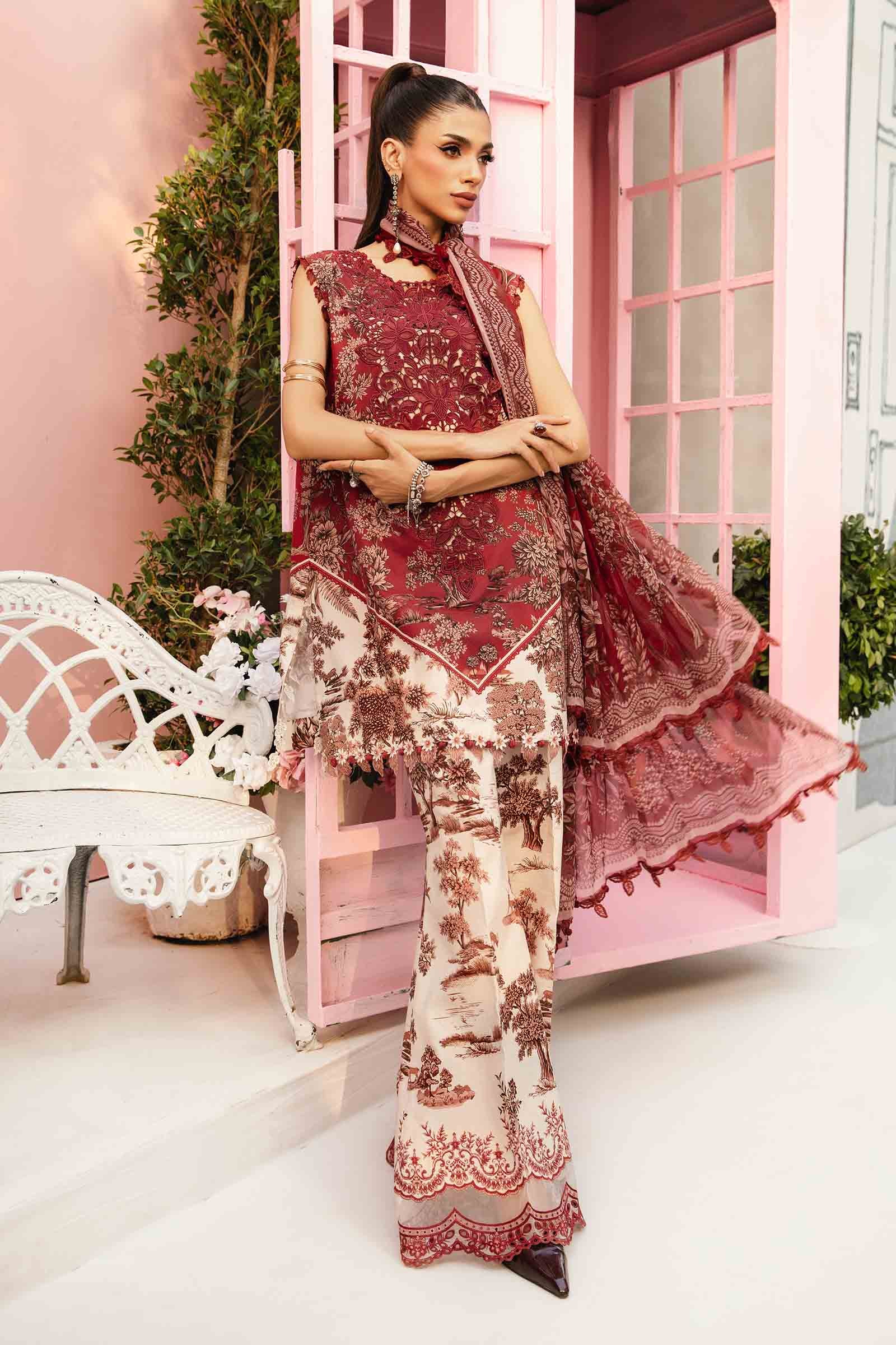 3 Piece Unstitched Embroidered Lawn Suit | MPT-2608-A - MARIA.B