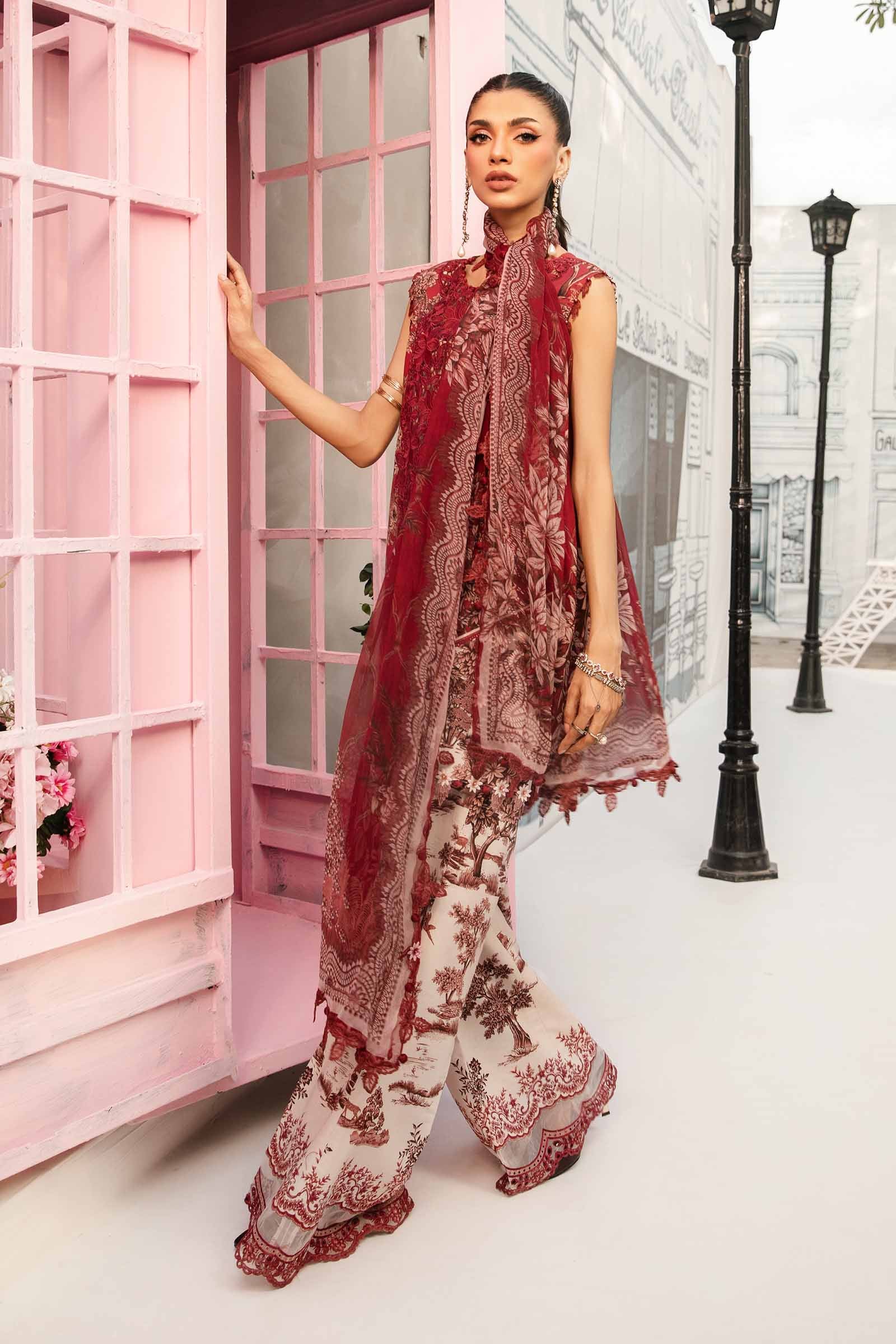 3 Piece Unstitched Embroidered Lawn Suit | MPT-2608-A - MARIA.B
