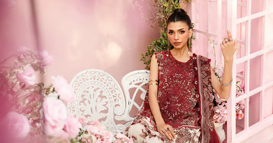 3 Piece Unstitched Embroidered Lawn Suit | MPT-2608-A - MARIA.B
