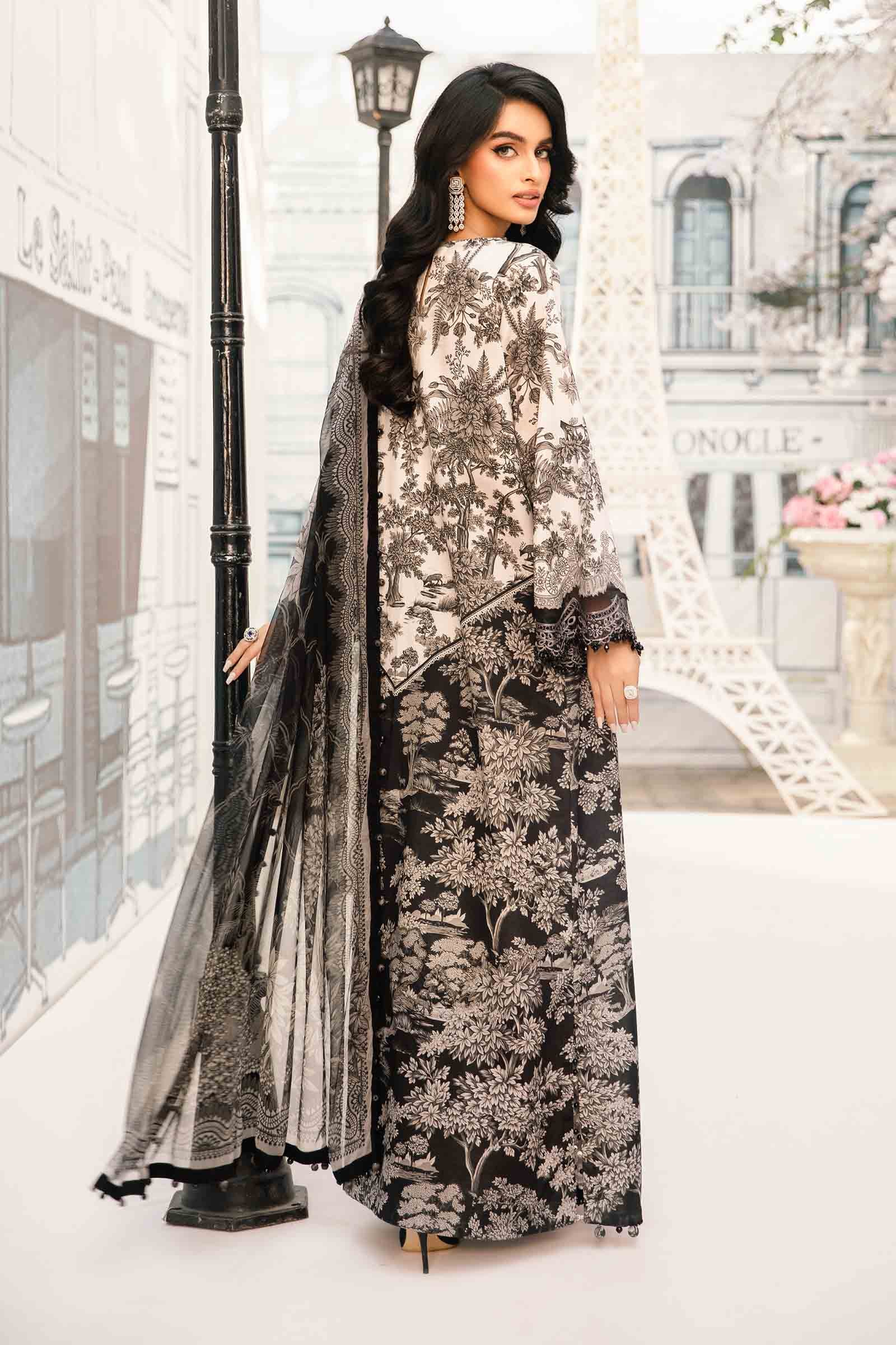 3 Piece Unstitched Embroidered Lawn Suit | MPT-2608-B - MARIA.B