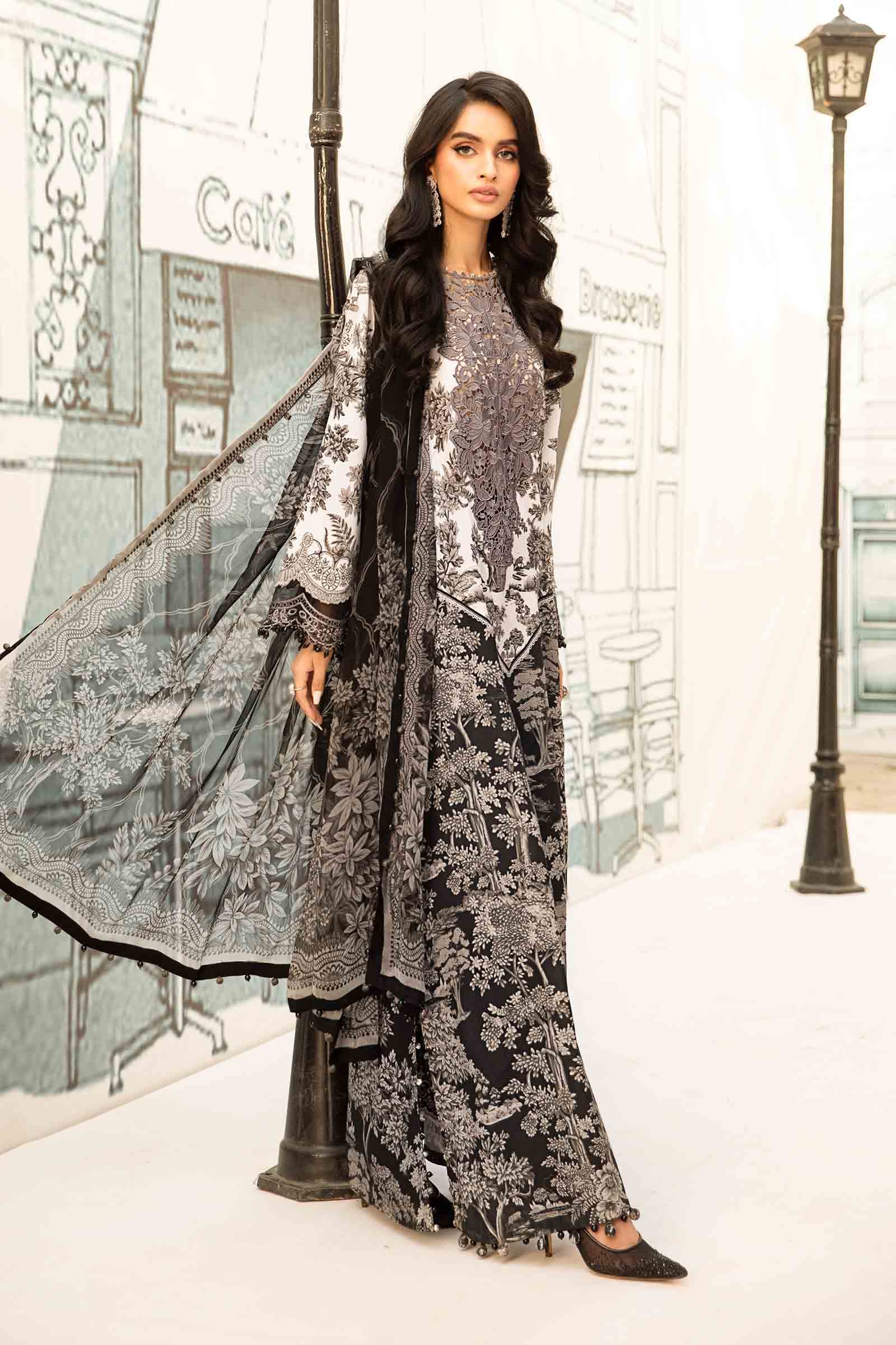 3 Piece Unstitched Embroidered Lawn Suit | MPT-2608-B - MARIA.B