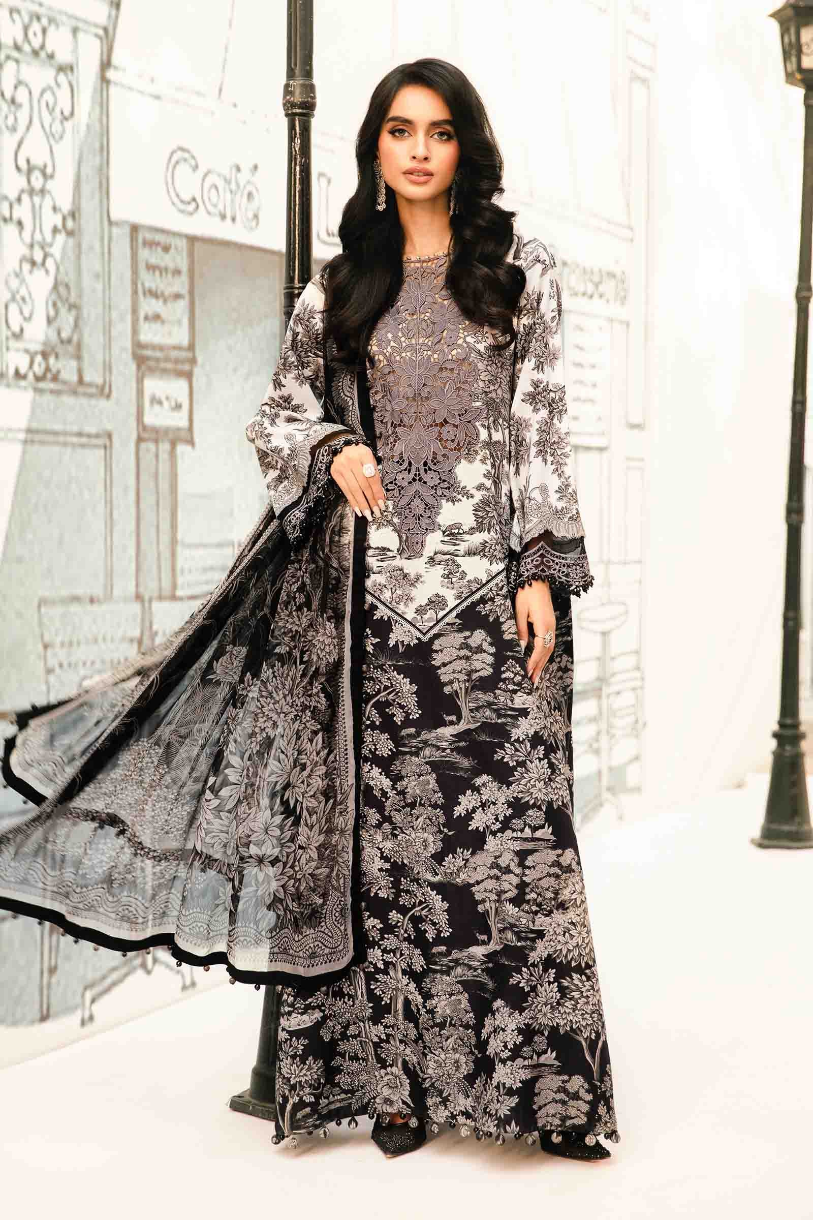 3 Piece Unstitched Embroidered Lawn Suit | MPT-2608-B - MARIA.B