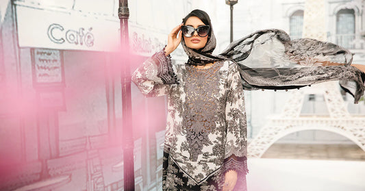 3 Piece Unstitched Embroidered Lawn Suit | MPT-2608-B - MARIA.B