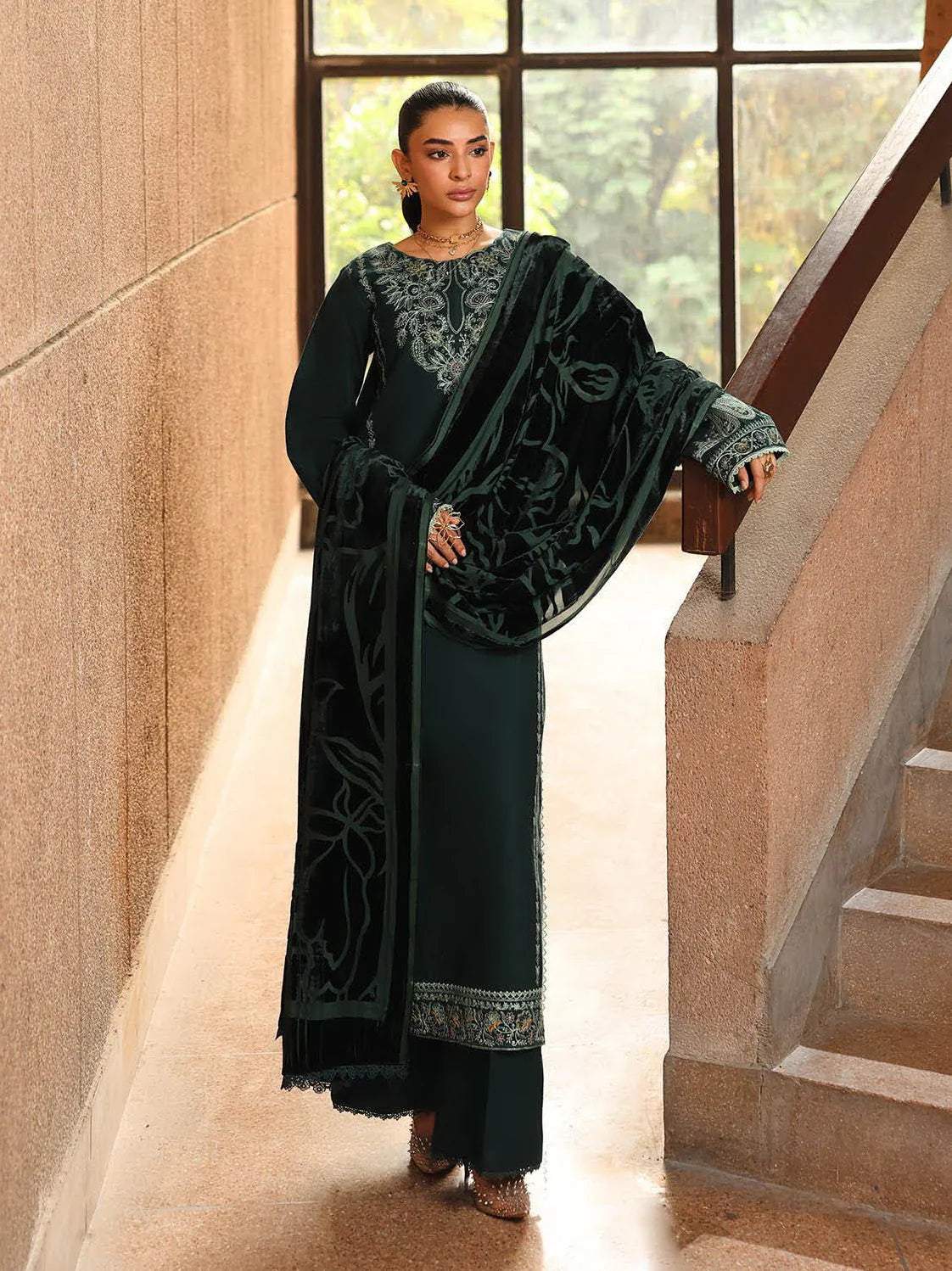 RajBari Premium Embroidered Peach Unstitched 3Pc Suit D-09