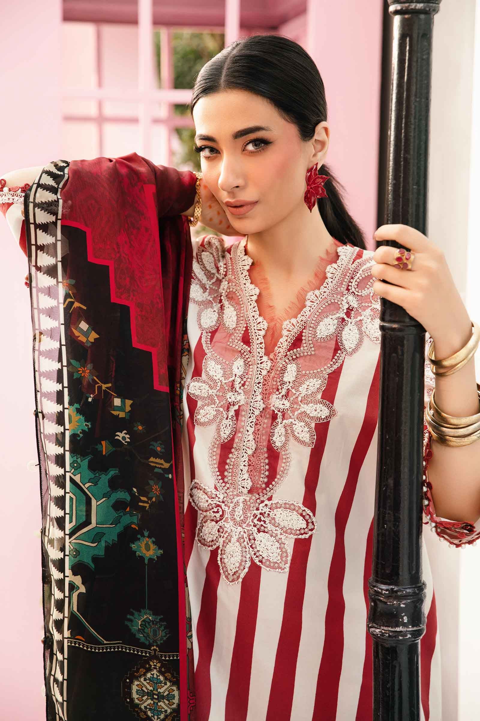 3 Piece Unstitched Embroidered Lawn Suit | MPT-2609-A - MARIA.B