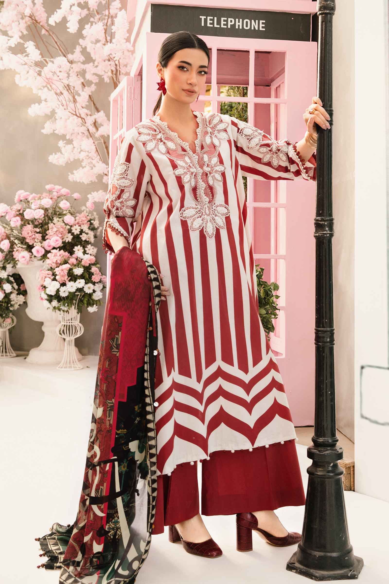 3 Piece Unstitched Embroidered Lawn Suit | MPT-2609-A - MARIA.B
