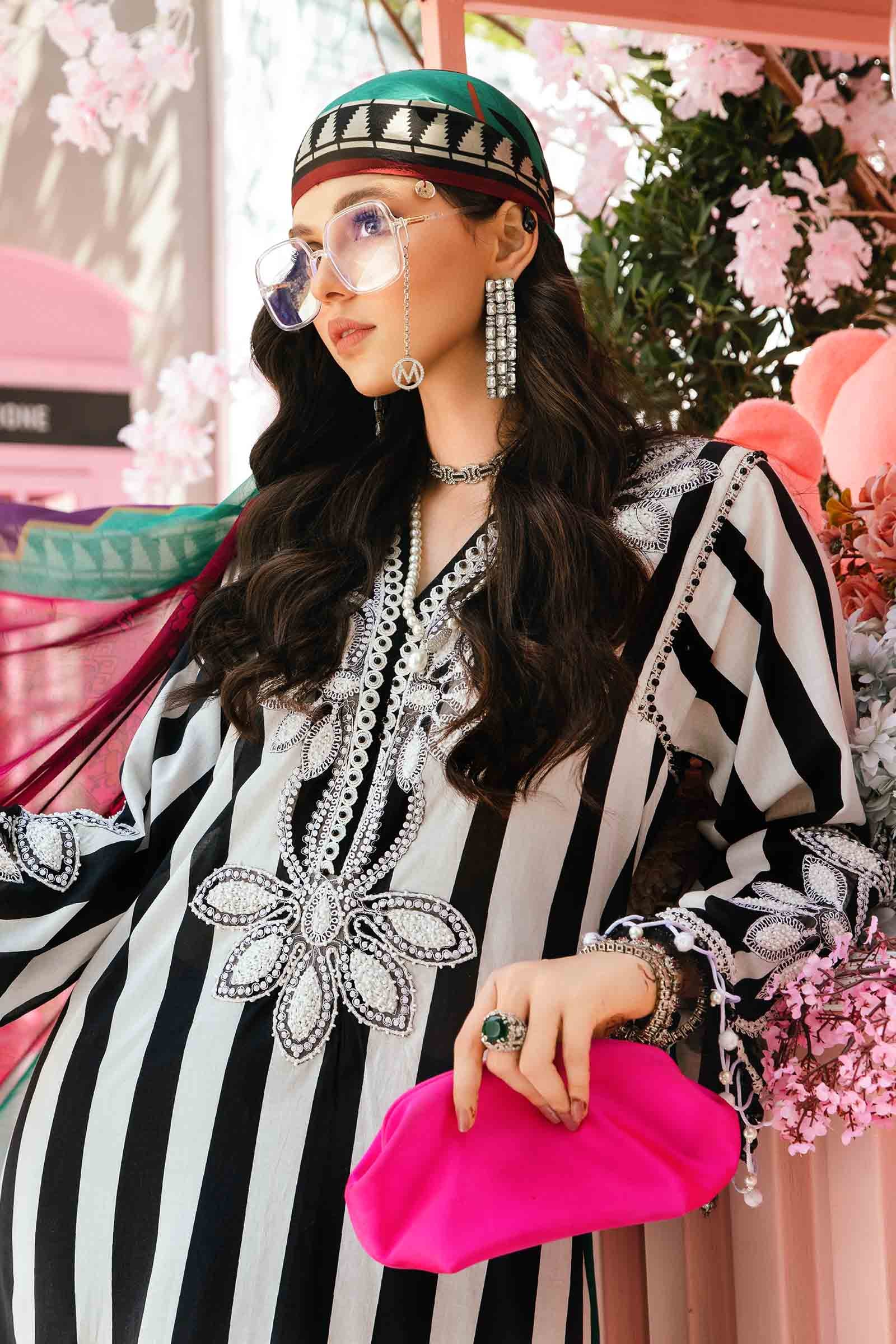 3 Piece Unstitched Embroidered Lawn Suit | MPT-2609-B - MARIA.B