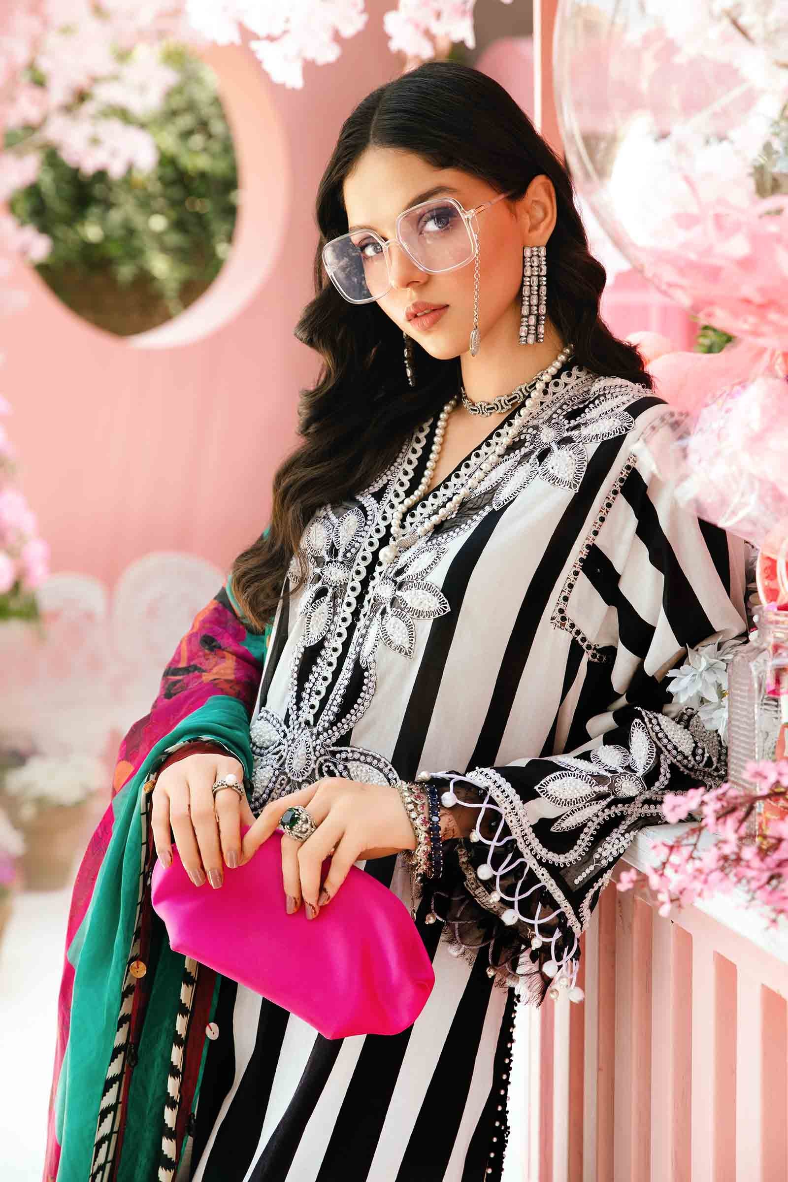 3 Piece Unstitched Embroidered Lawn Suit | MPT-2609-B - MARIA.B