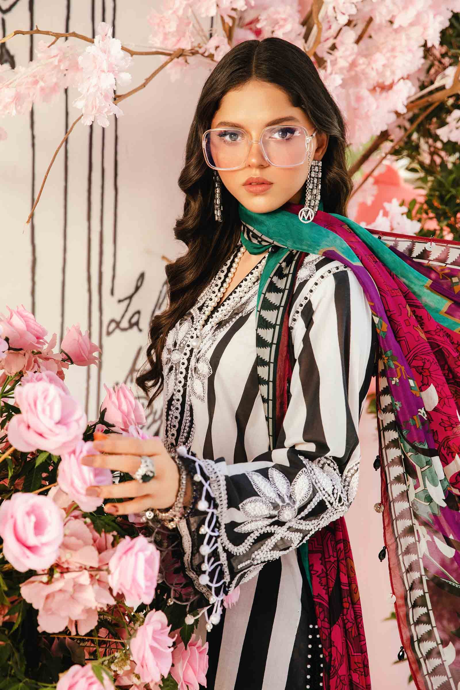 3 Piece Unstitched Embroidered Lawn Suit | MPT-2609-B - MARIA.B