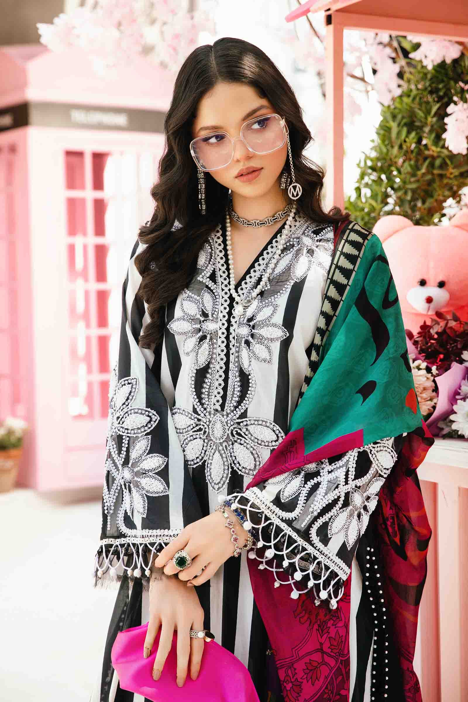 3 Piece Unstitched Embroidered Lawn Suit | MPT-2609-B - MARIA.B