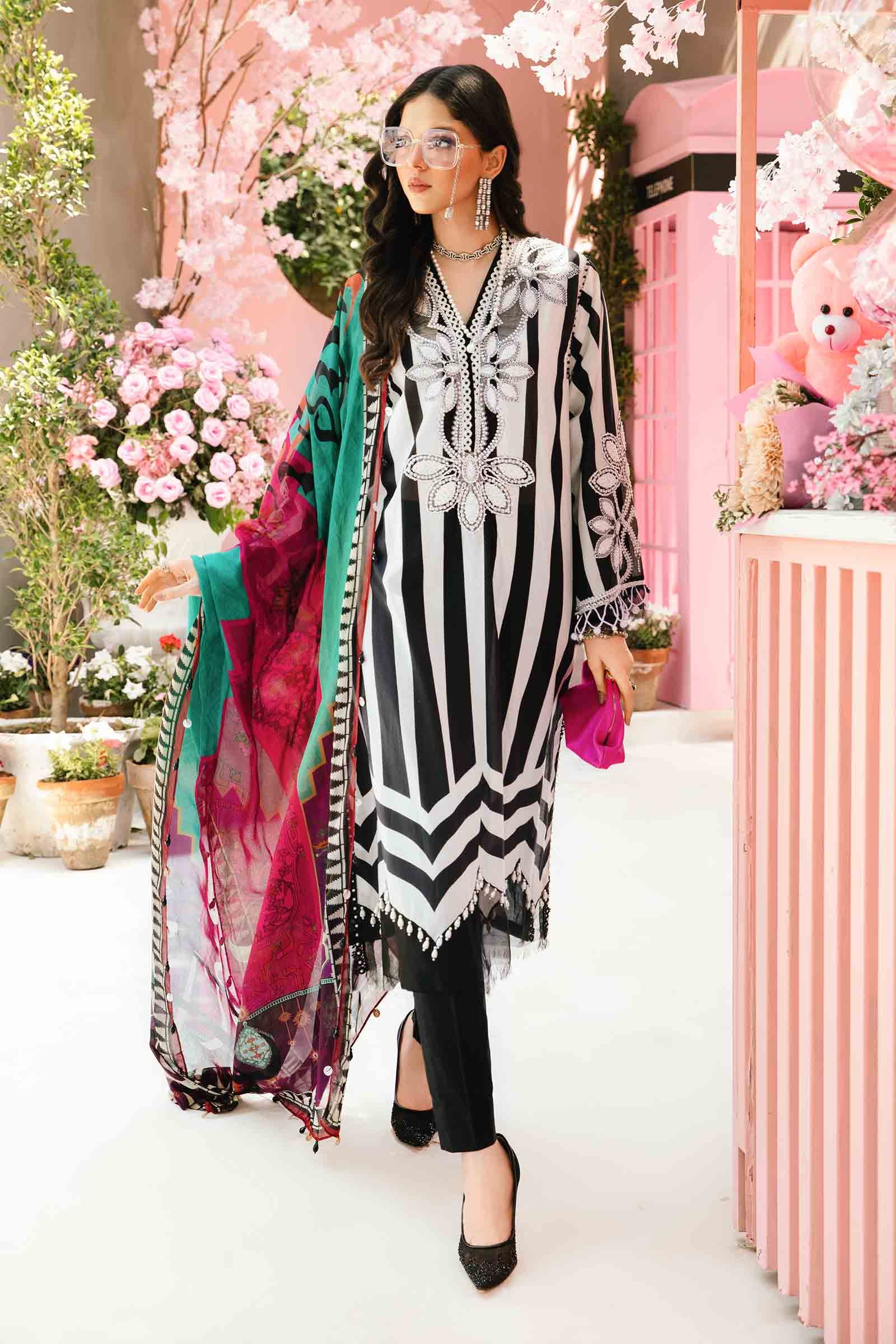 3 Piece Unstitched Embroidered Lawn Suit | MPT-2609-B - MARIA.B