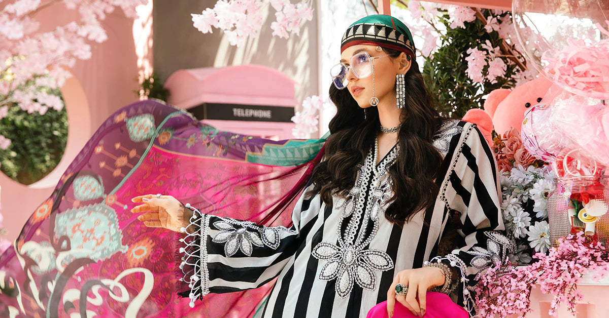 3 Piece Unstitched Embroidered Lawn Suit | MPT-2609-B - MARIA.B