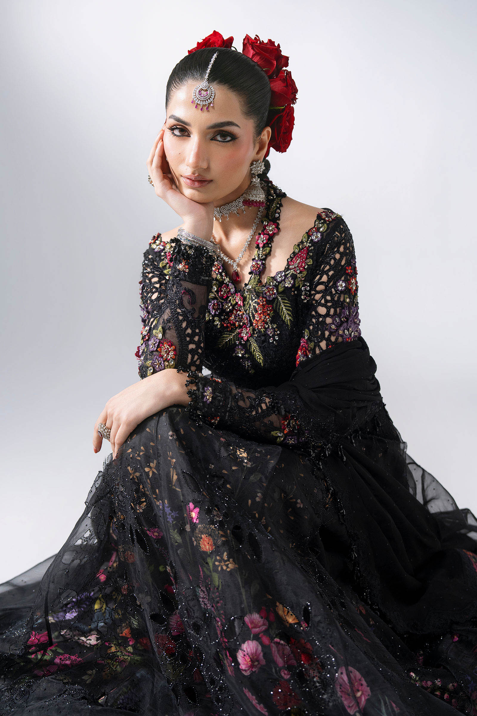 3 Piece Unstitched Embroidered Organza MARIA B MBROIDERED Suit | D-1