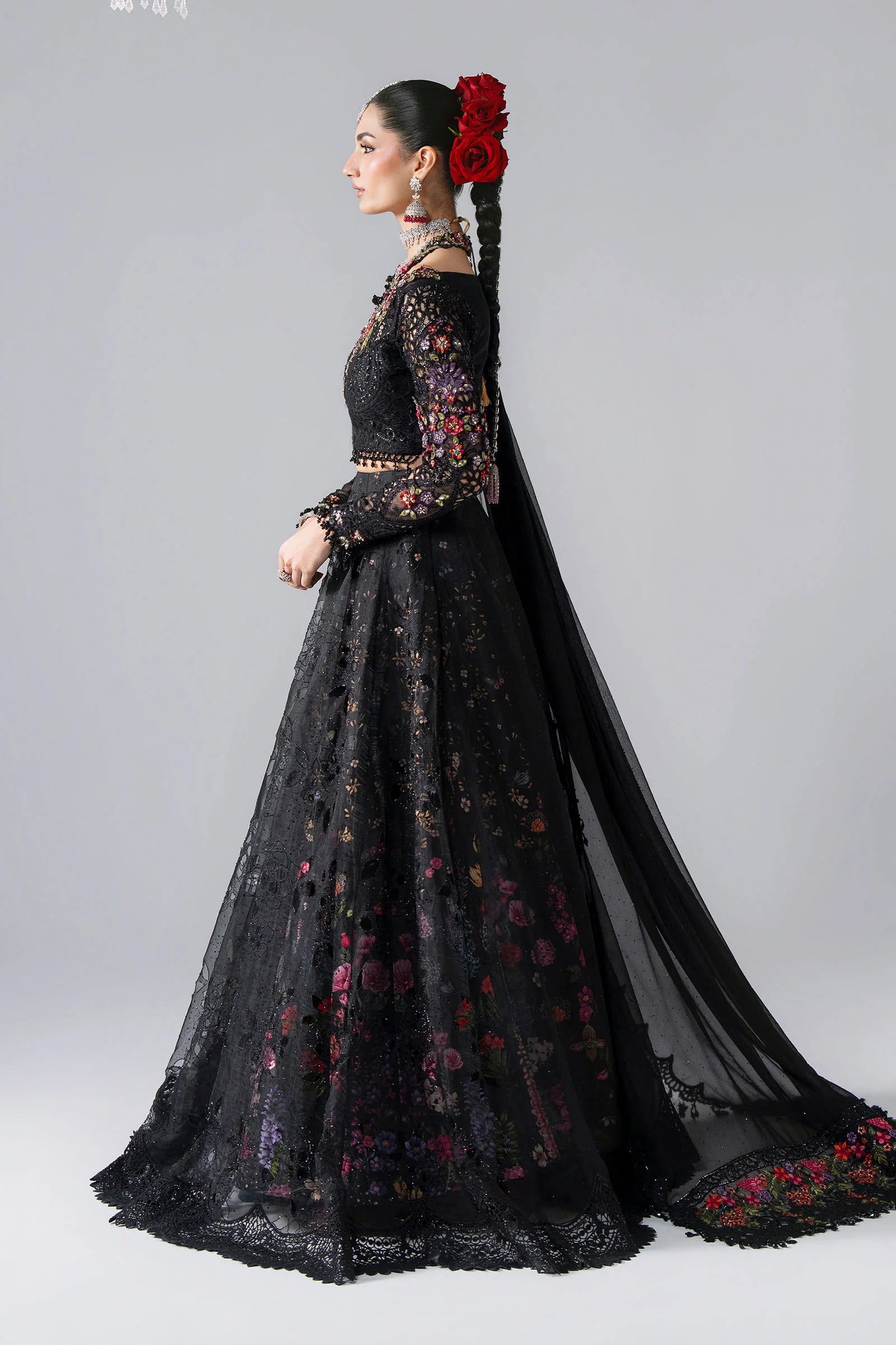 3 Piece Unstitched Embroidered Organza MARIA B MBROIDERED Suit | D-1