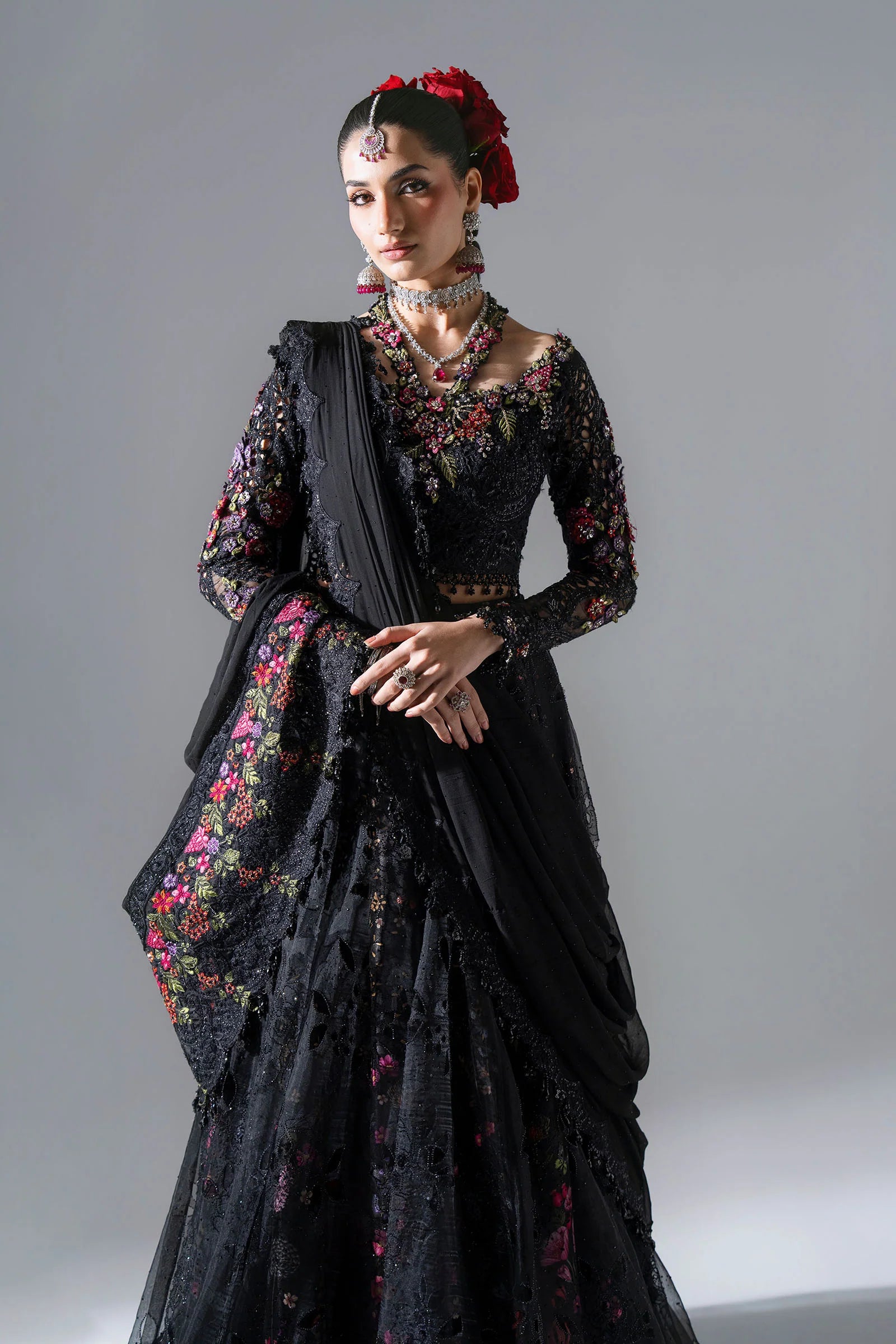 3 Piece Unstitched Embroidered Organza MARIA B MBROIDERED Suit | D-1